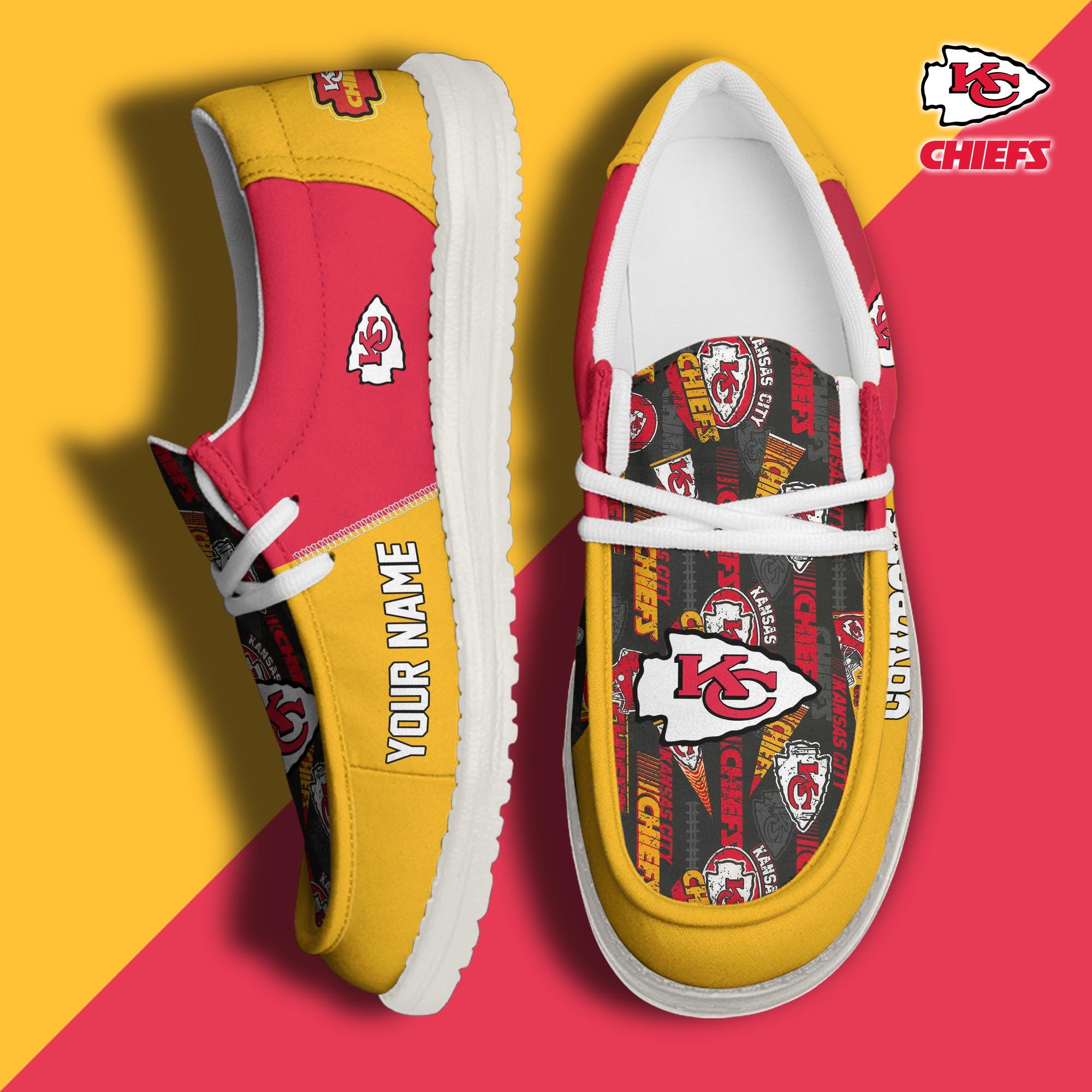 Kansas City Chiefs Football Hey Dude Canvas Loafer Shoes Custom Your Name, Sport Shoes For Fan, Fan Gifts ETUA-61098