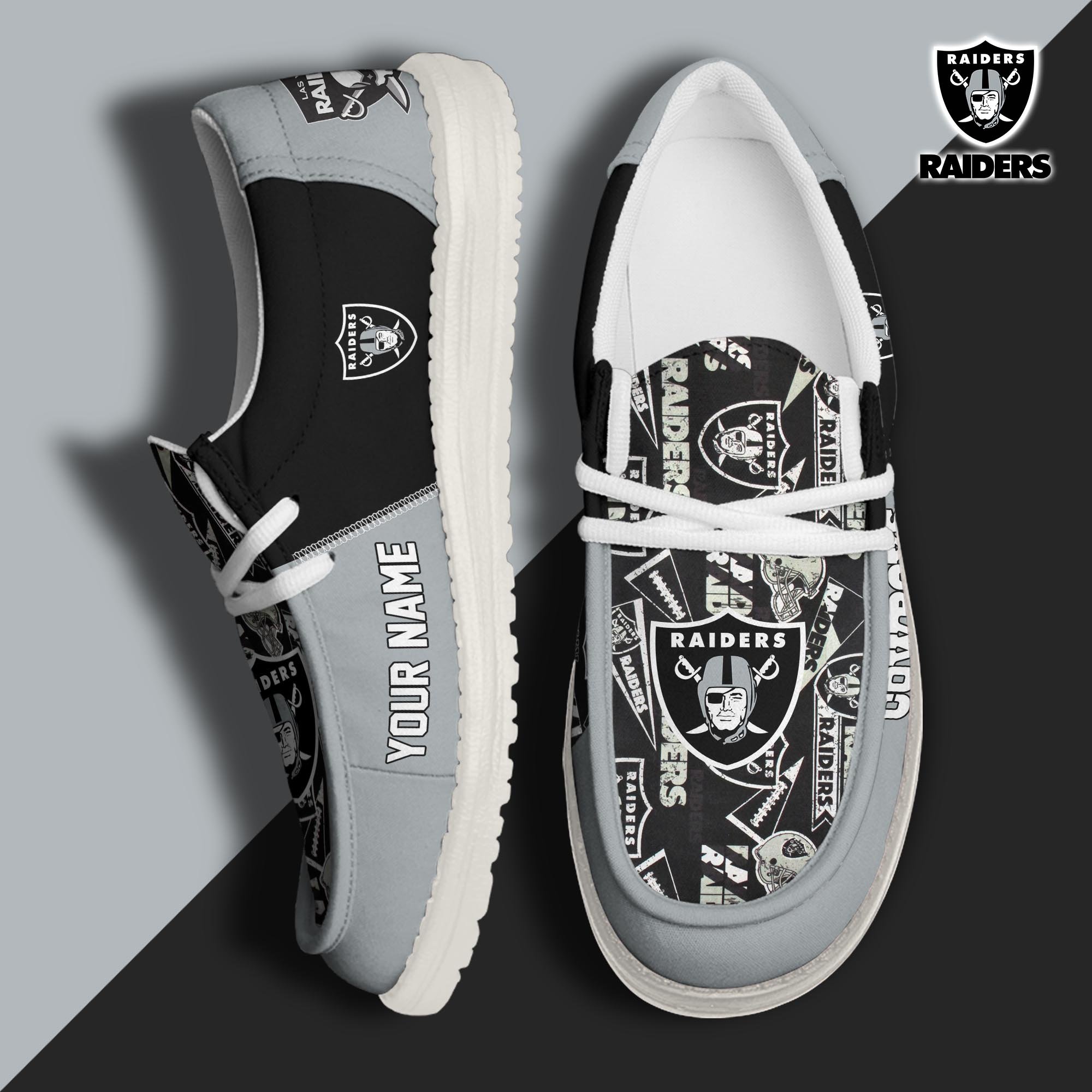 Las Vegas Raiders Football Hey Dude Canvas Loafer Shoes Custom Your Name, Sport Shoes For Fan, Fan Gifts ETUA-61098