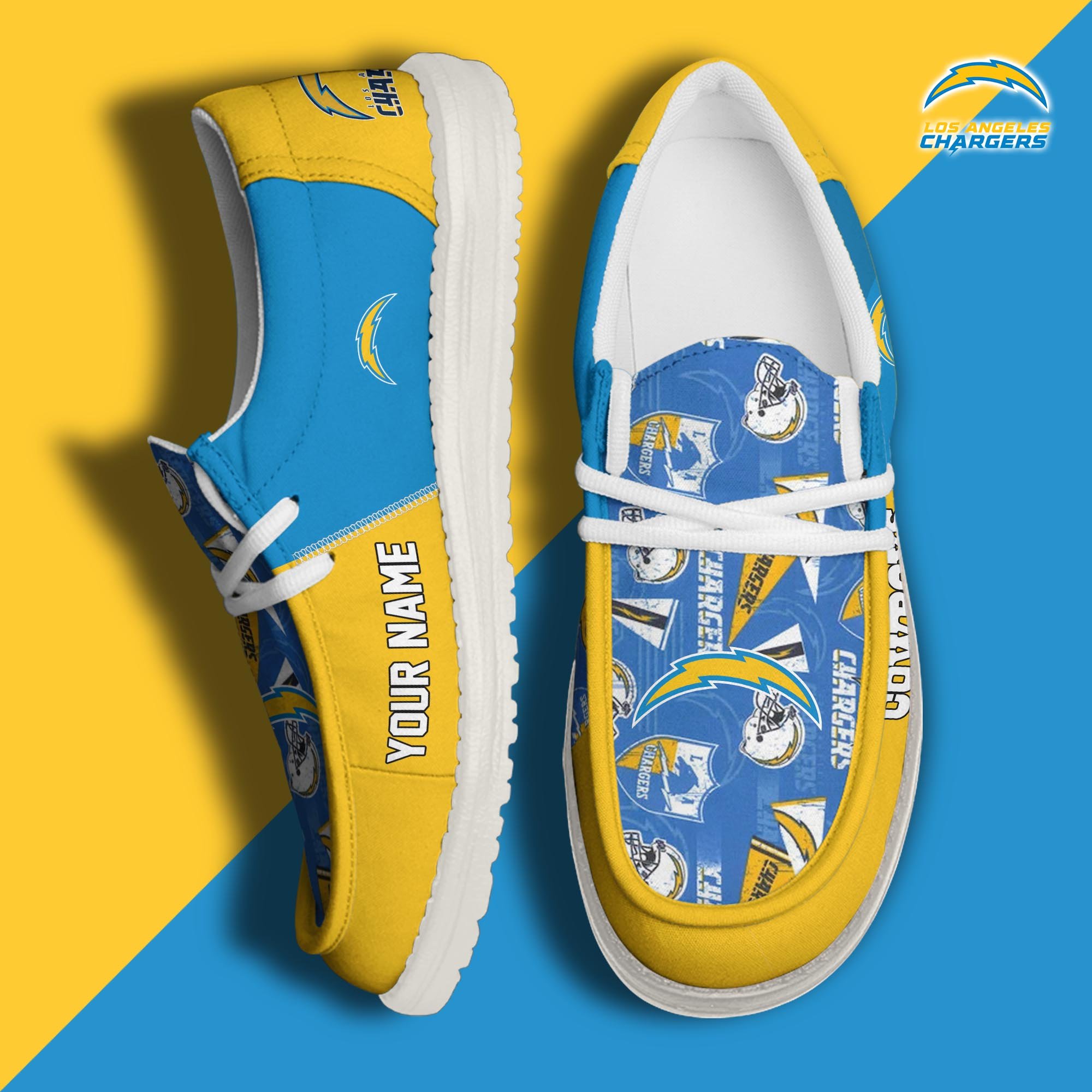 Los Angeles Chargers Football Hey Dude Canvas Loafer Shoes Custom Your Name, Sport Shoes For Fan, Fan Gifts ETUA-61098