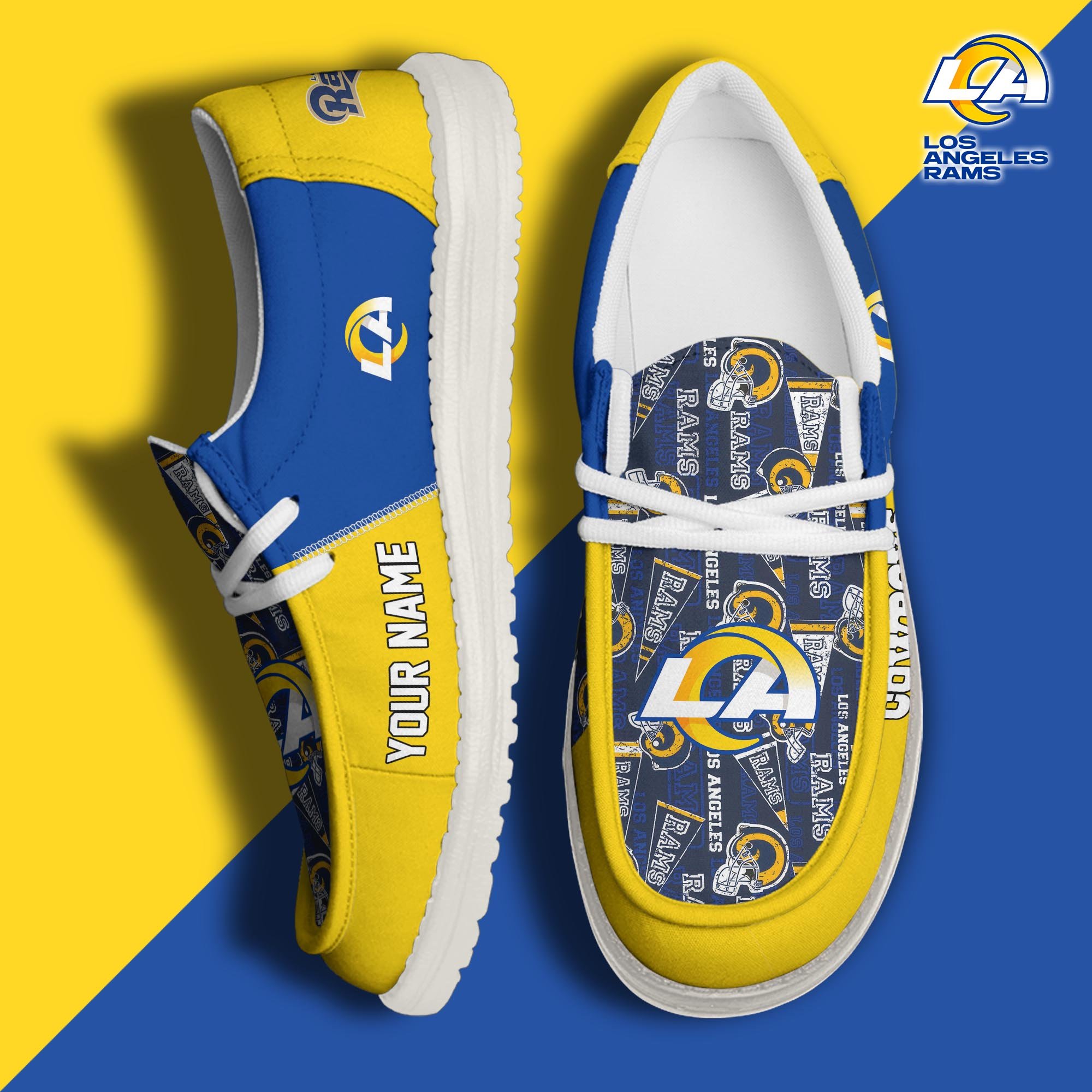 Los Angeles Rams Football Hey Dude Canvas Loafer Shoes Custom Your Name, Sport Shoes For Fan, Fan Gifts ETUA-61098