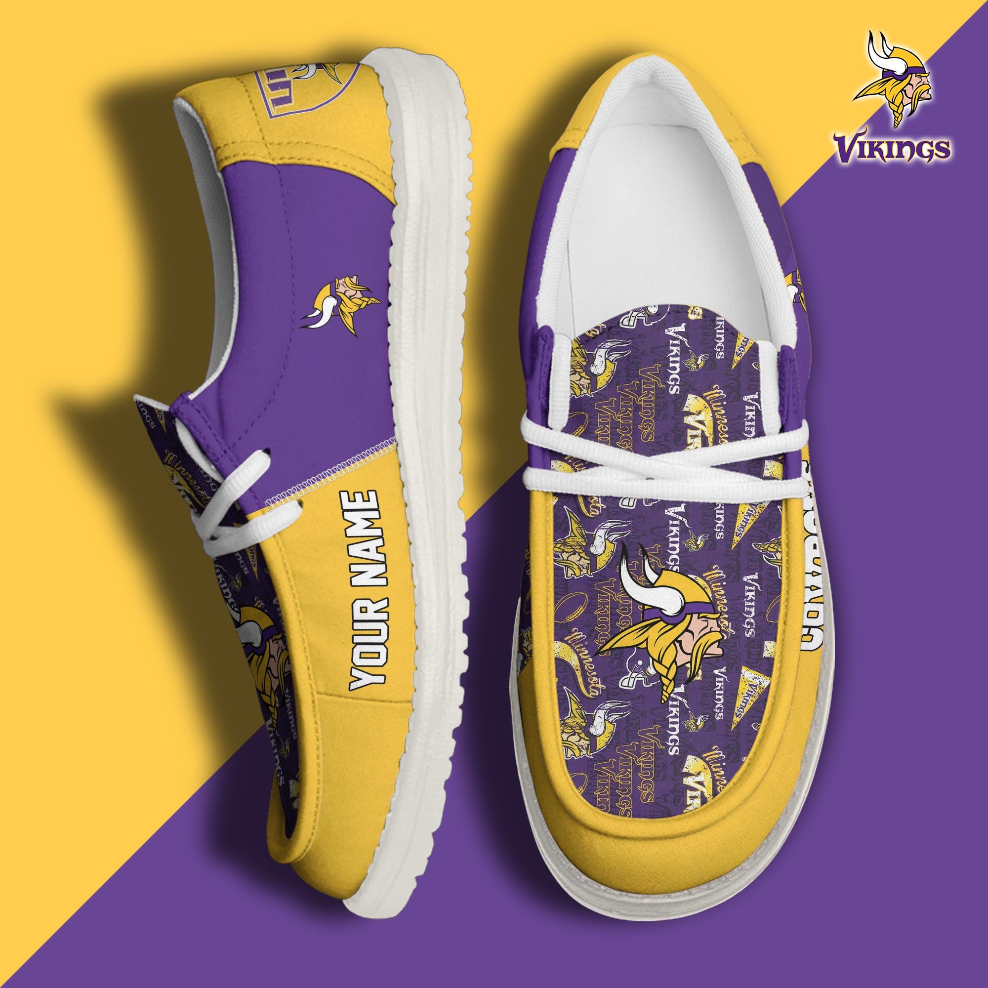 Minnesota Vikings Football Hey Dude Canvas Loafer Shoes Custom Your Name, Sport Shoes For Fan, Fan Gifts ETUA-61098