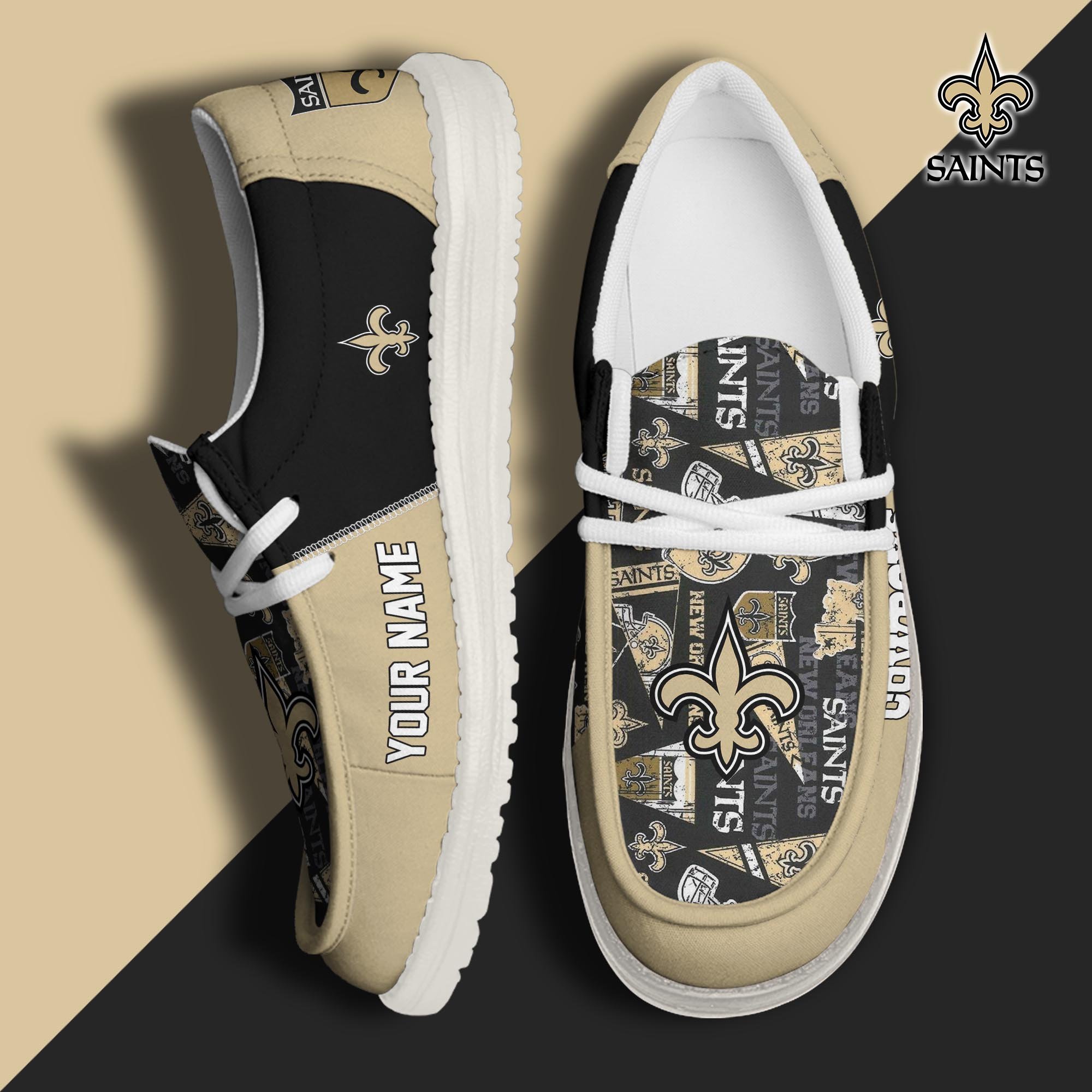 New Orleans Saints Football Hey Dude Canvas Loafer Shoes Custom Your Name, Sport Shoes For Fan, Fan Gifts ETUA-61098