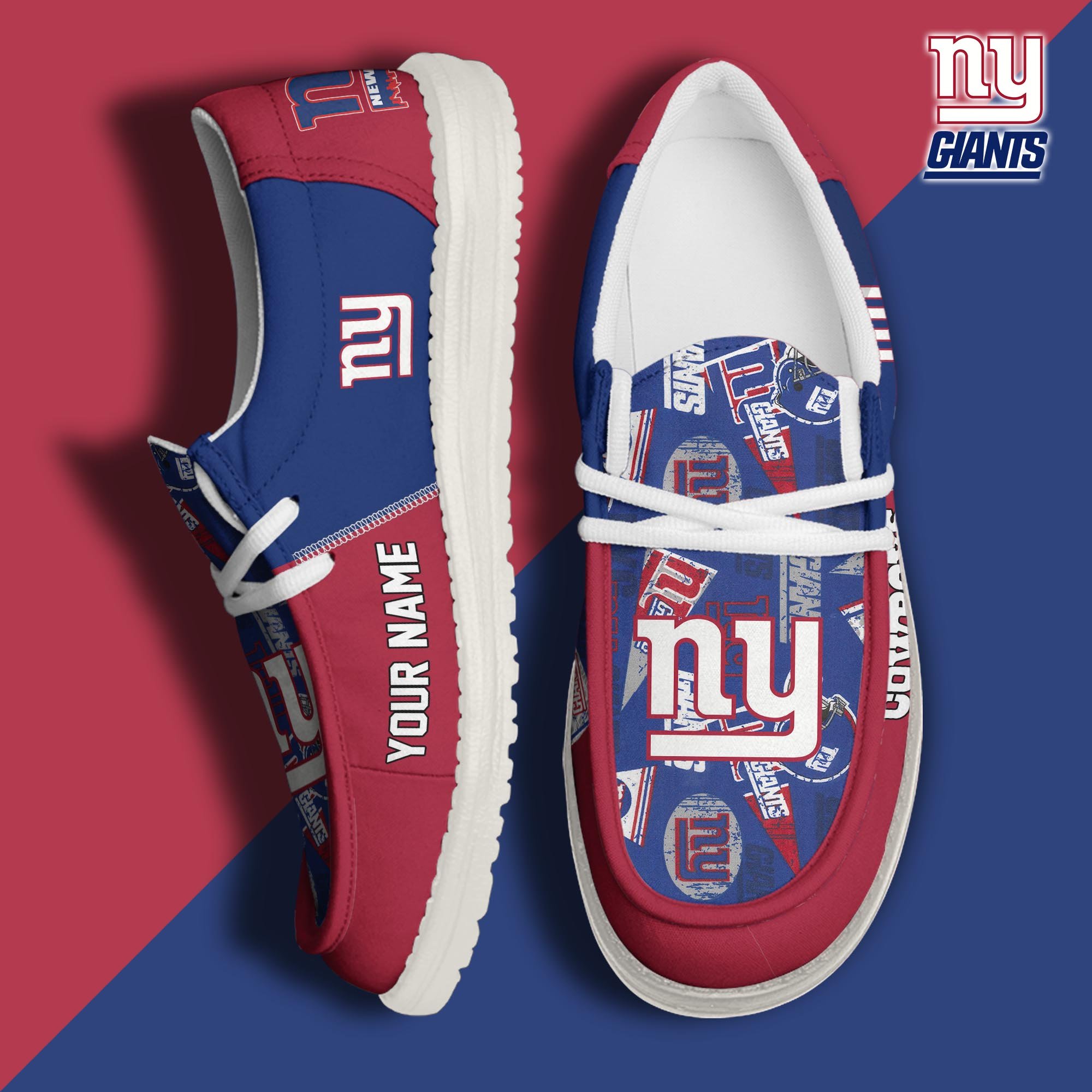 New York Giants Football Hey Dude Canvas Loafer Shoes Custom Your Name, Sport Shoes For Fan, Fan Gifts ETUA-61098