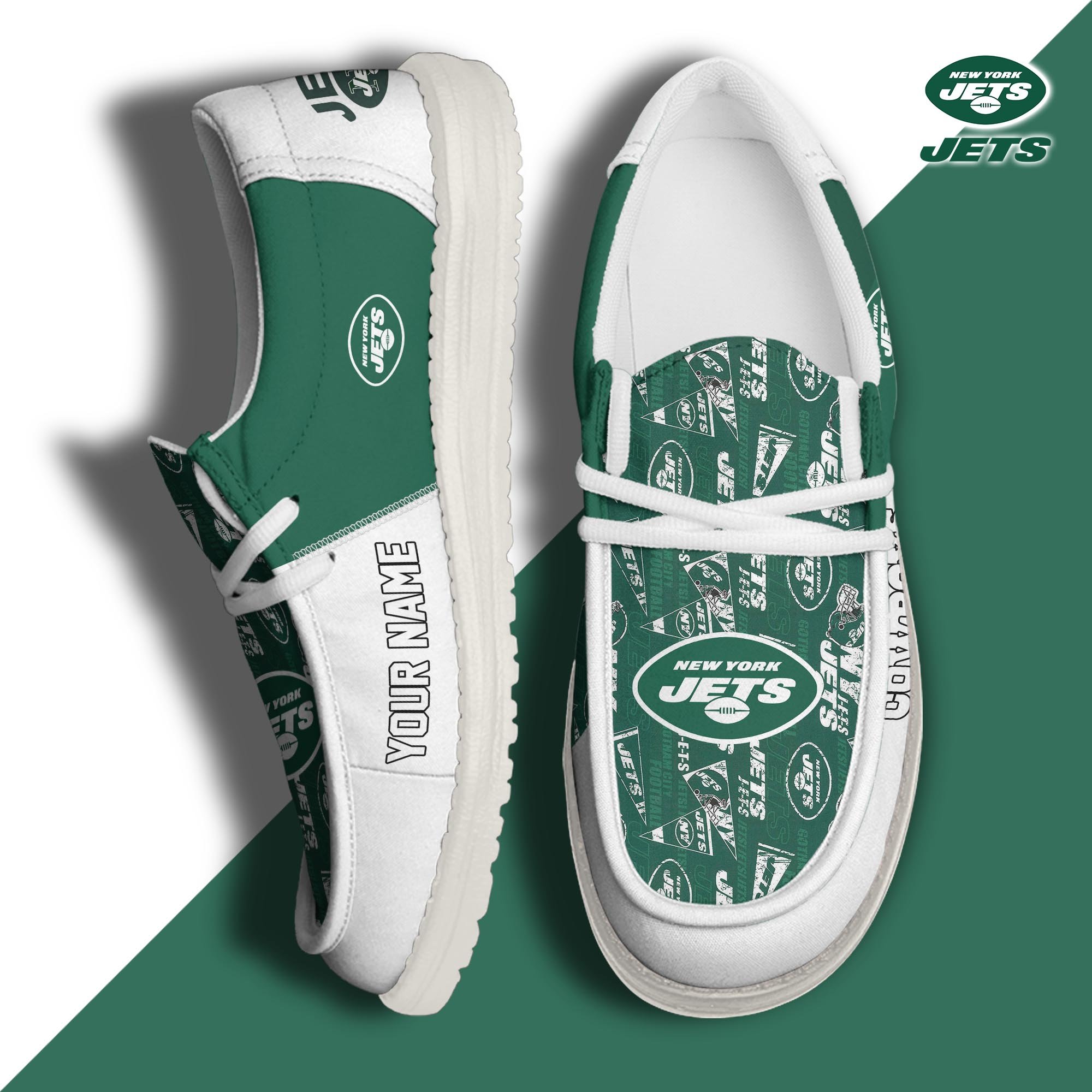 New York Jets Football Hey Dude Canvas Loafer Shoes Custom Your Name, Sport Shoes For Fan, Fan Gifts ETUA-61098