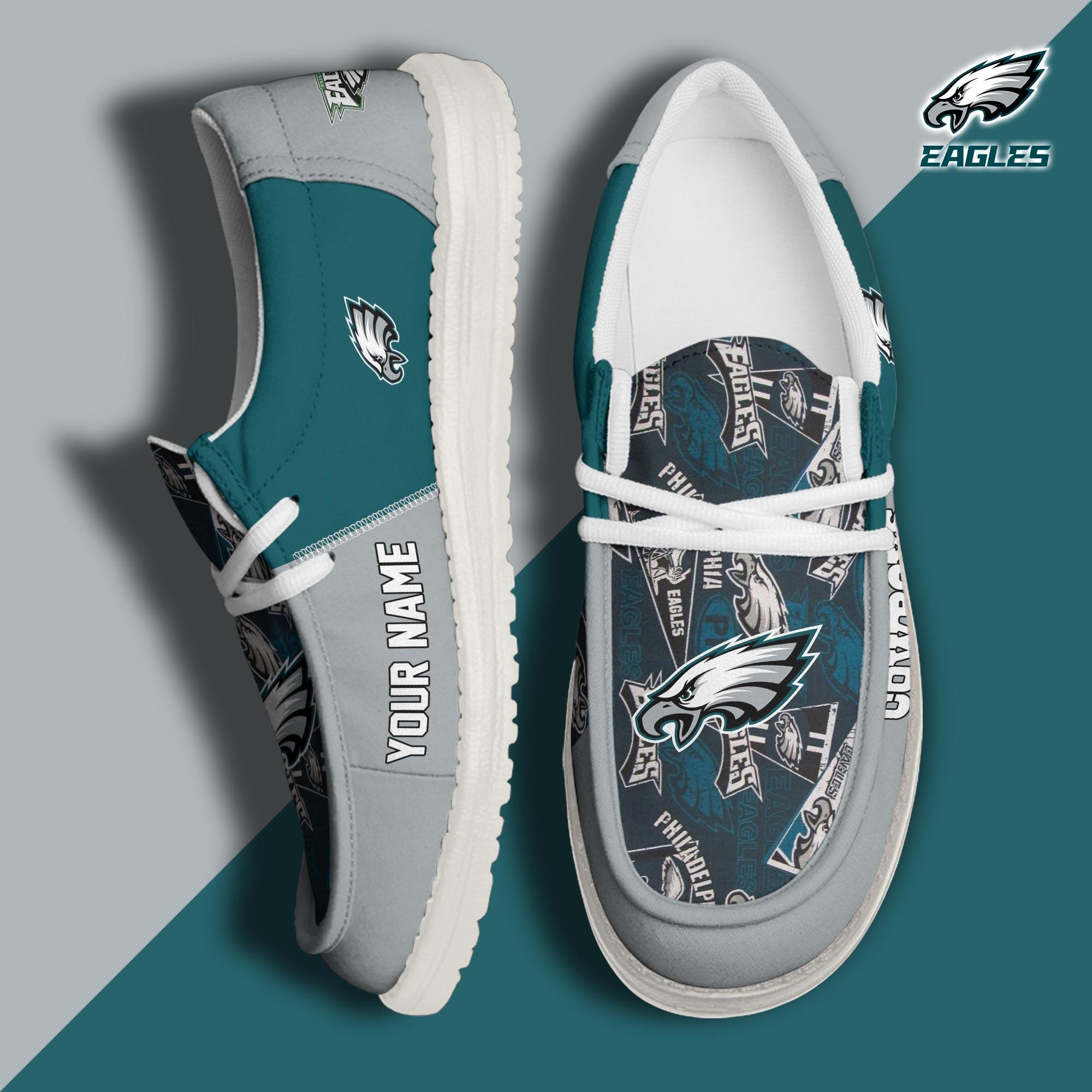 Philadelphia Eagles Football Hey Dude Canvas Loafer Shoes Custom Your Name, Sport Shoes For Fan, Fan Gifts ETUA-61098