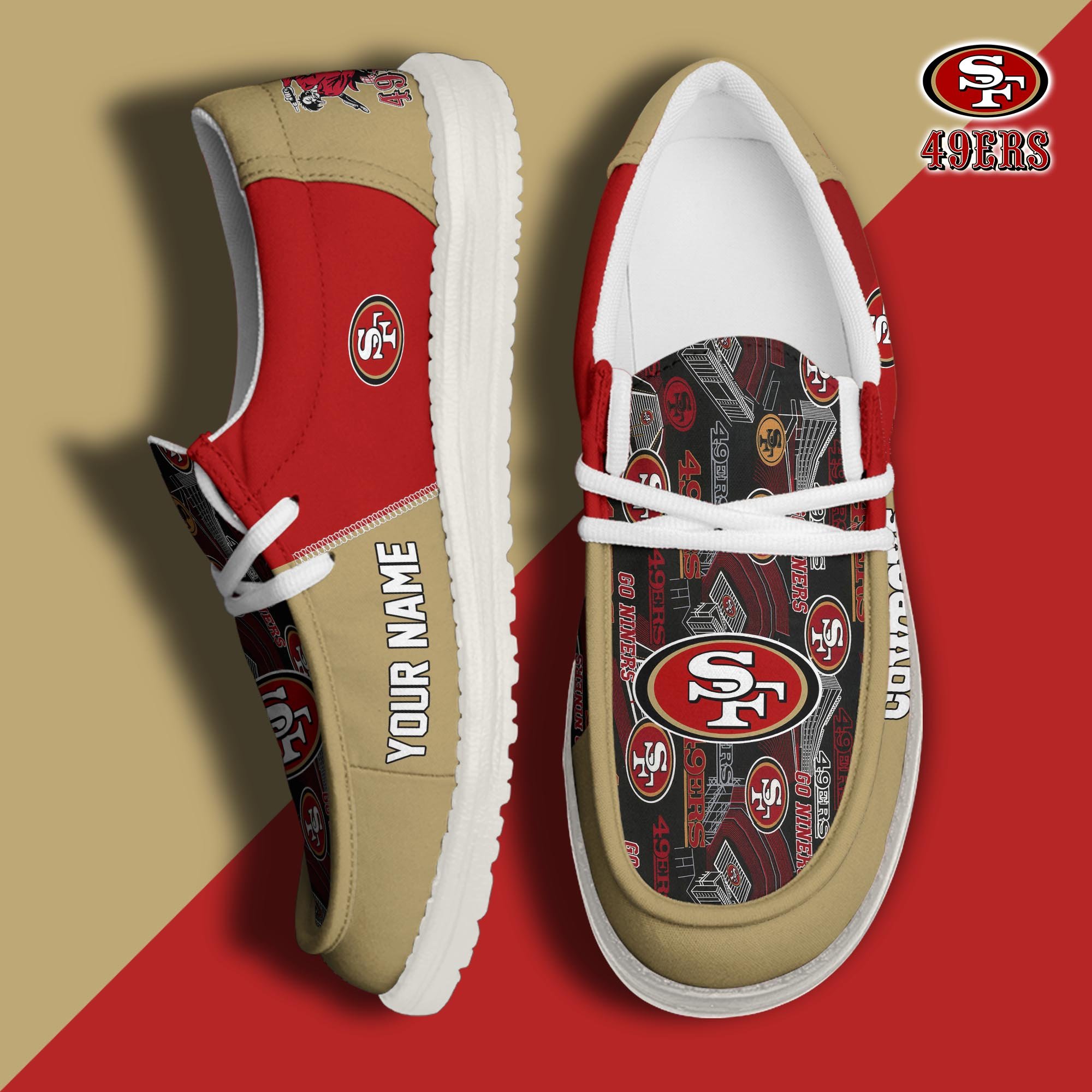 San Francisco 49ers Football Hey Dude Canvas Loafer Shoes Custom Your Name, Sport Shoes For Fan, Fan Gifts ETUA-61098