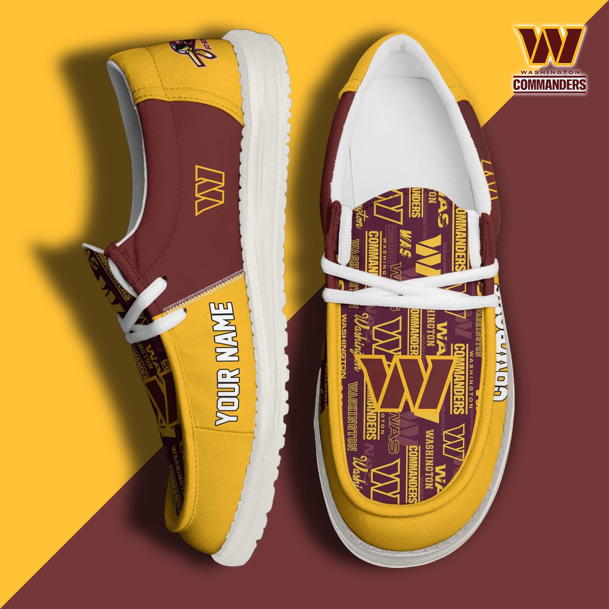 Washington Commanders Football Hey Dude Canvas Loafer Shoes Custom Your Name, Sport Shoes For Fan, Fan Gifts ETUA-61098