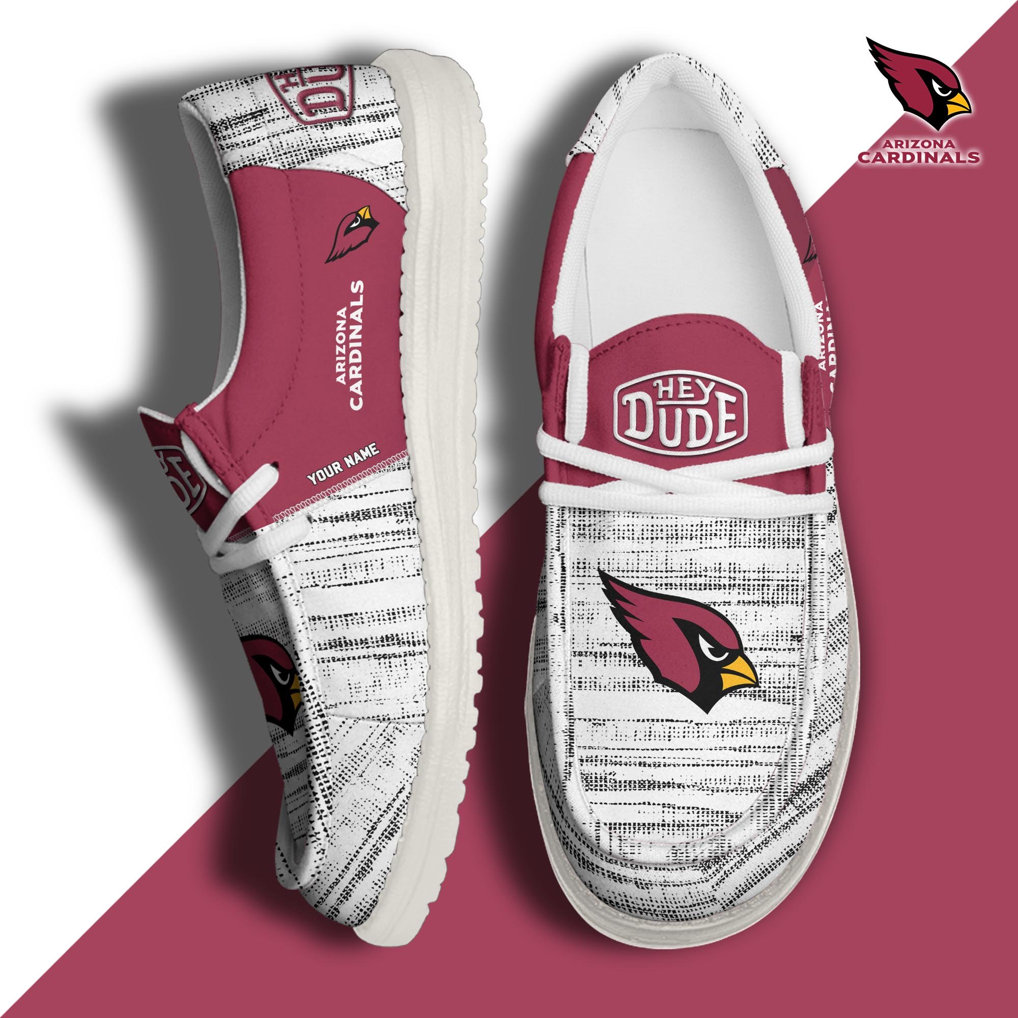 Arizona Cardinals Football Hey Dude Canvas Loafer Shoes Custom Your Name, Sport Shoes For Fan, Fan Gifts ETUA-61160