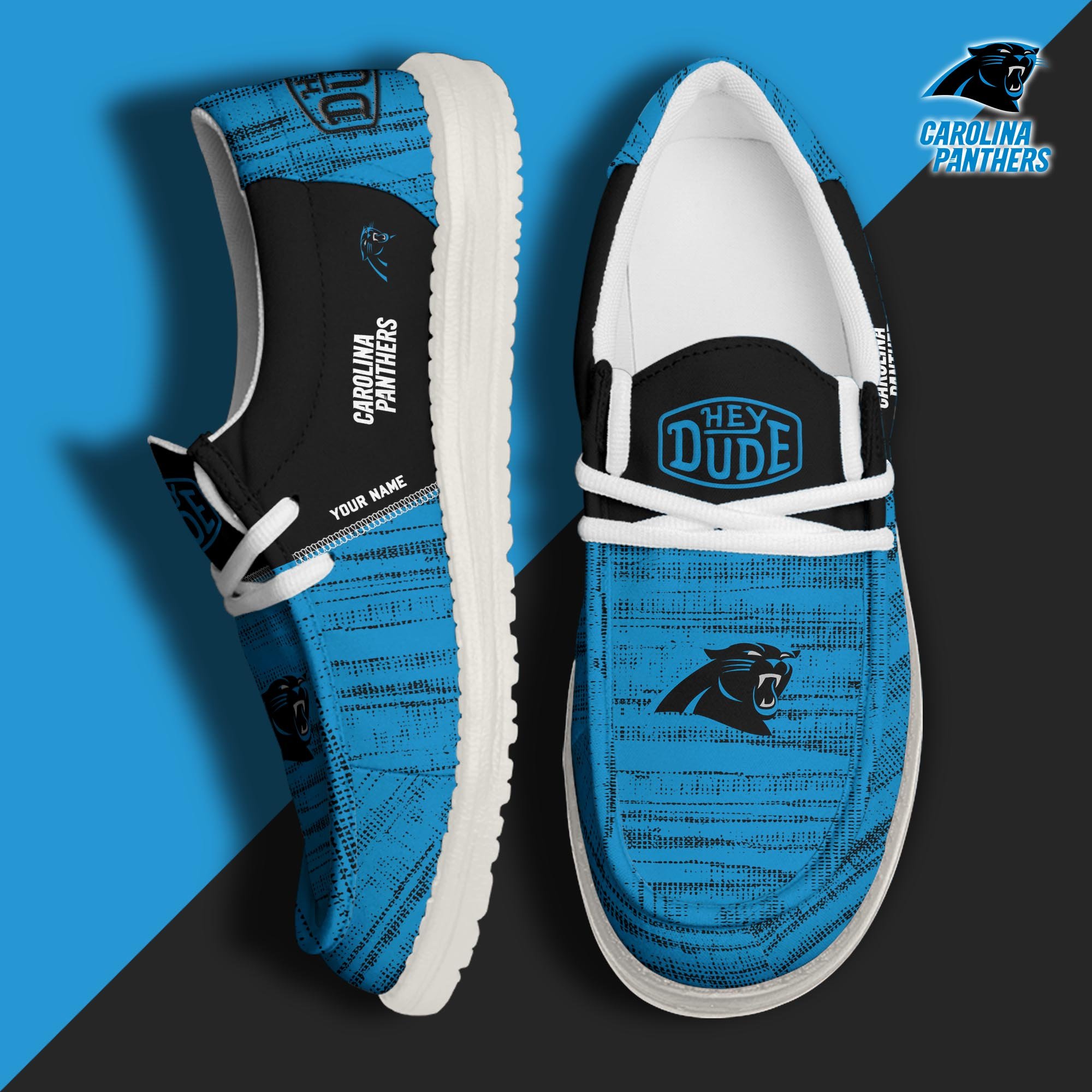 Carolina Panthers Football Hey Dude Canvas Loafer Shoes Custom Your Name, Sport Shoes For Fan, Fan Gifts ETUA-61160