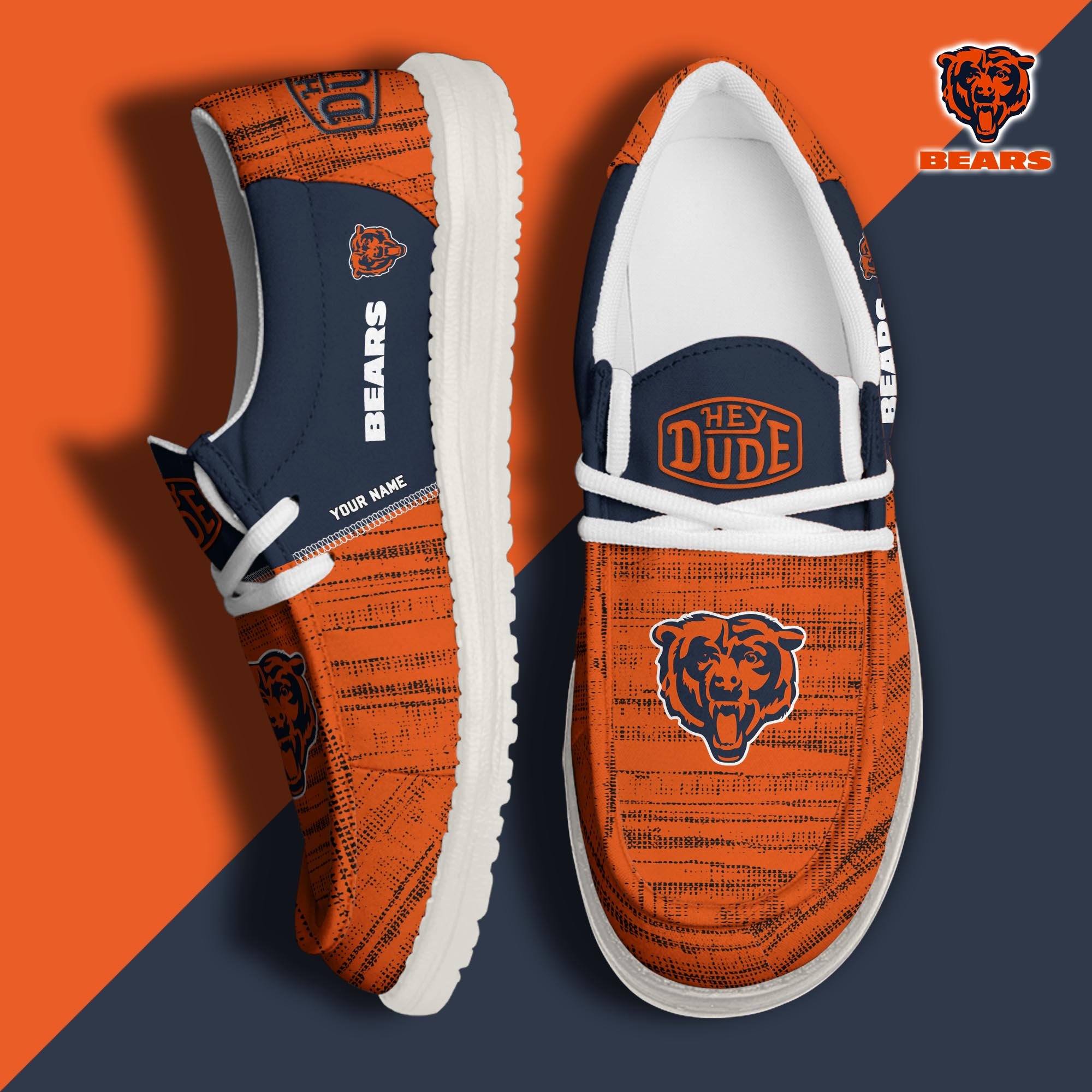 Chicago Bears Football Hey Dude Canvas Loafer Shoes Custom Your Name, Sport Shoes For Fan, Fan Gifts ETUA-61160