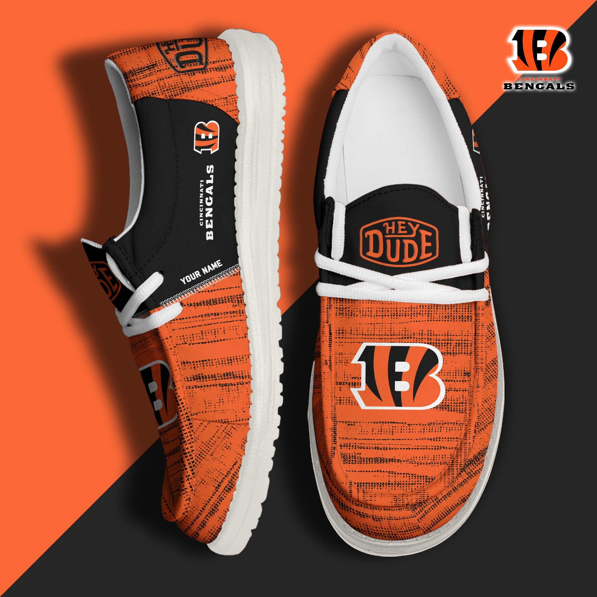 Cincinnati Bengals Football Hey Dude Canvas Loafer Shoes Custom Your Name, Sport Shoes For Fan, Fan Gifts ETUA-61160