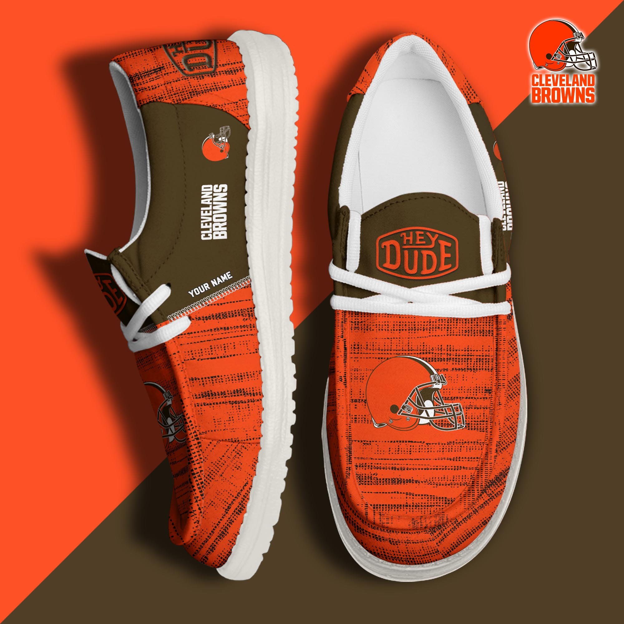 Cleveland Browns Football Hey Dude Canvas Loafer Shoes Custom Your Name, Sport Shoes For Fan, Fan Gifts ETUA-61160