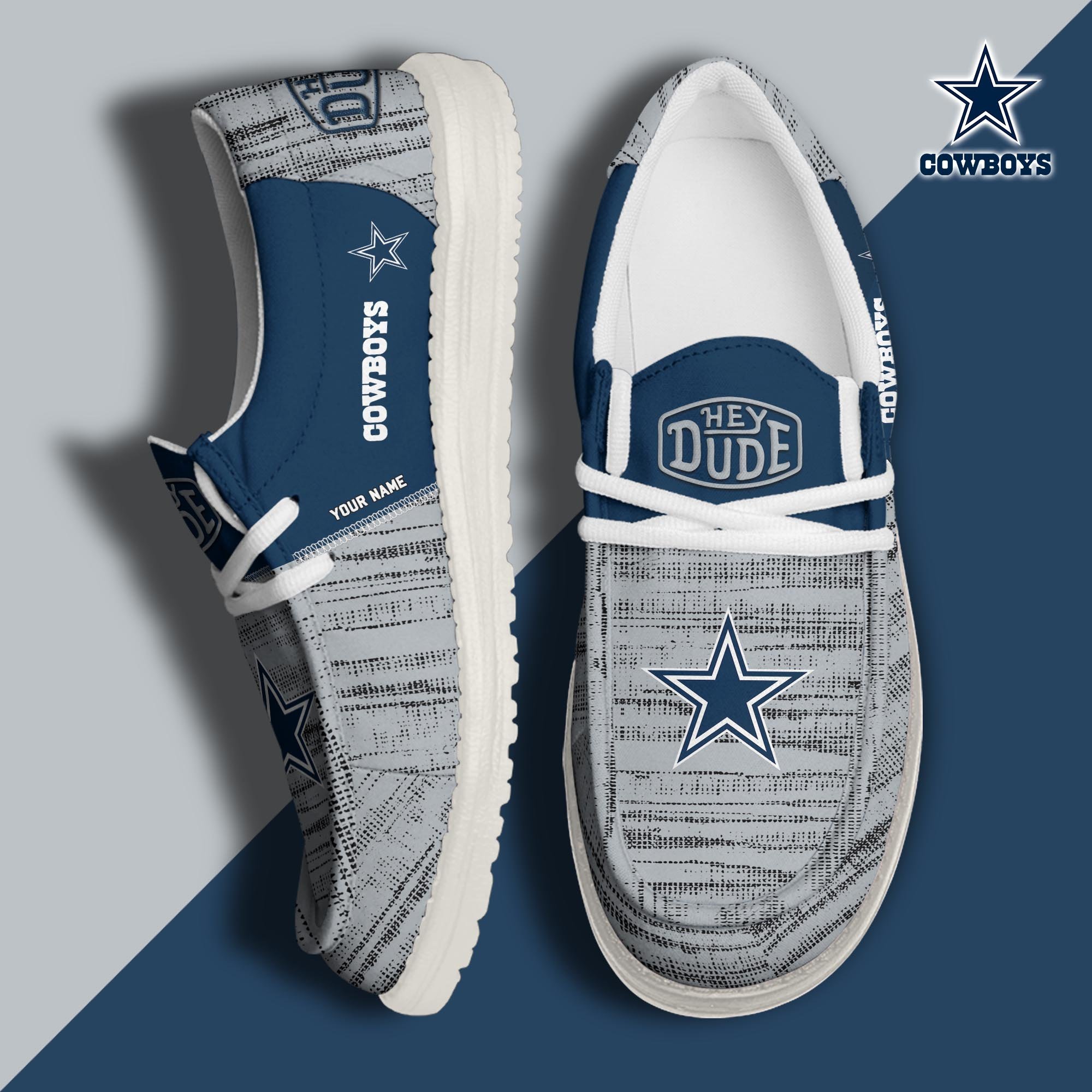 Dallas Cowboys Football Hey Dude Canvas Loafer Shoes Custom Your Name, Sport Shoes For Fan, Fan Gifts ETUA-61160