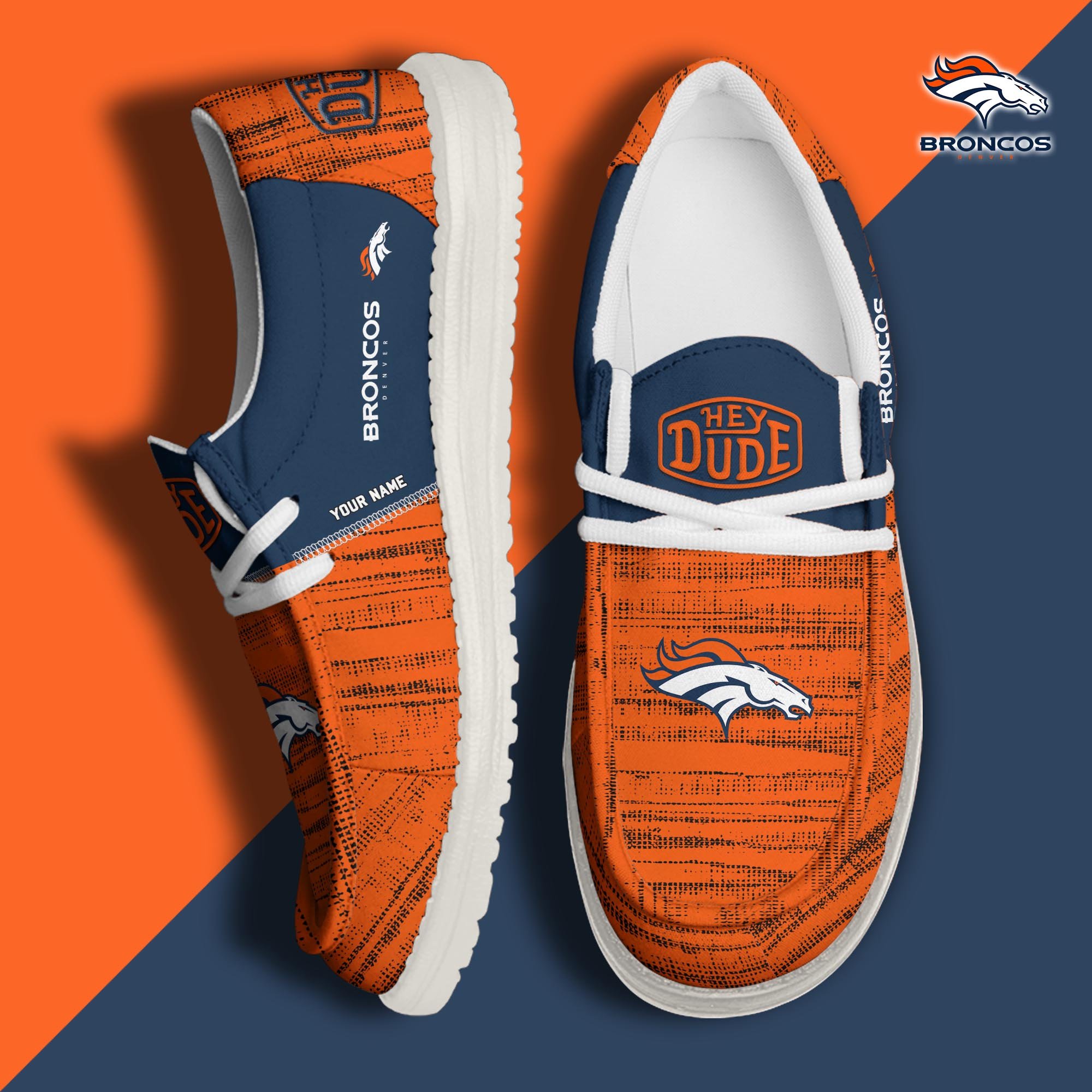 Denver Broncos Football Hey Dude Canvas Loafer Shoes Custom Your Name, Sport Shoes For Fan, Fan Gifts ETUA-61160