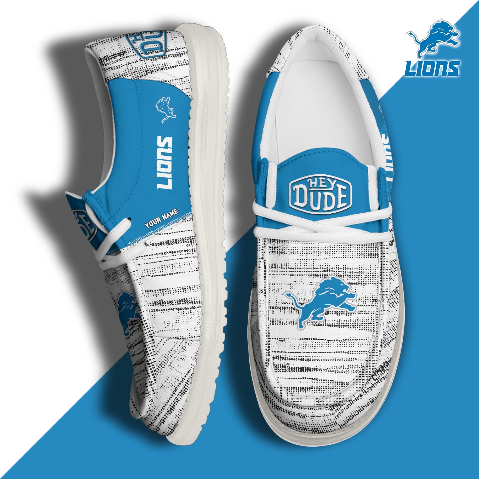 Detroit Lions Football Hey Dude Canvas Loafer Shoes Custom Your Name, Sport Shoes For Fan, Fan Gifts ETUA-61160