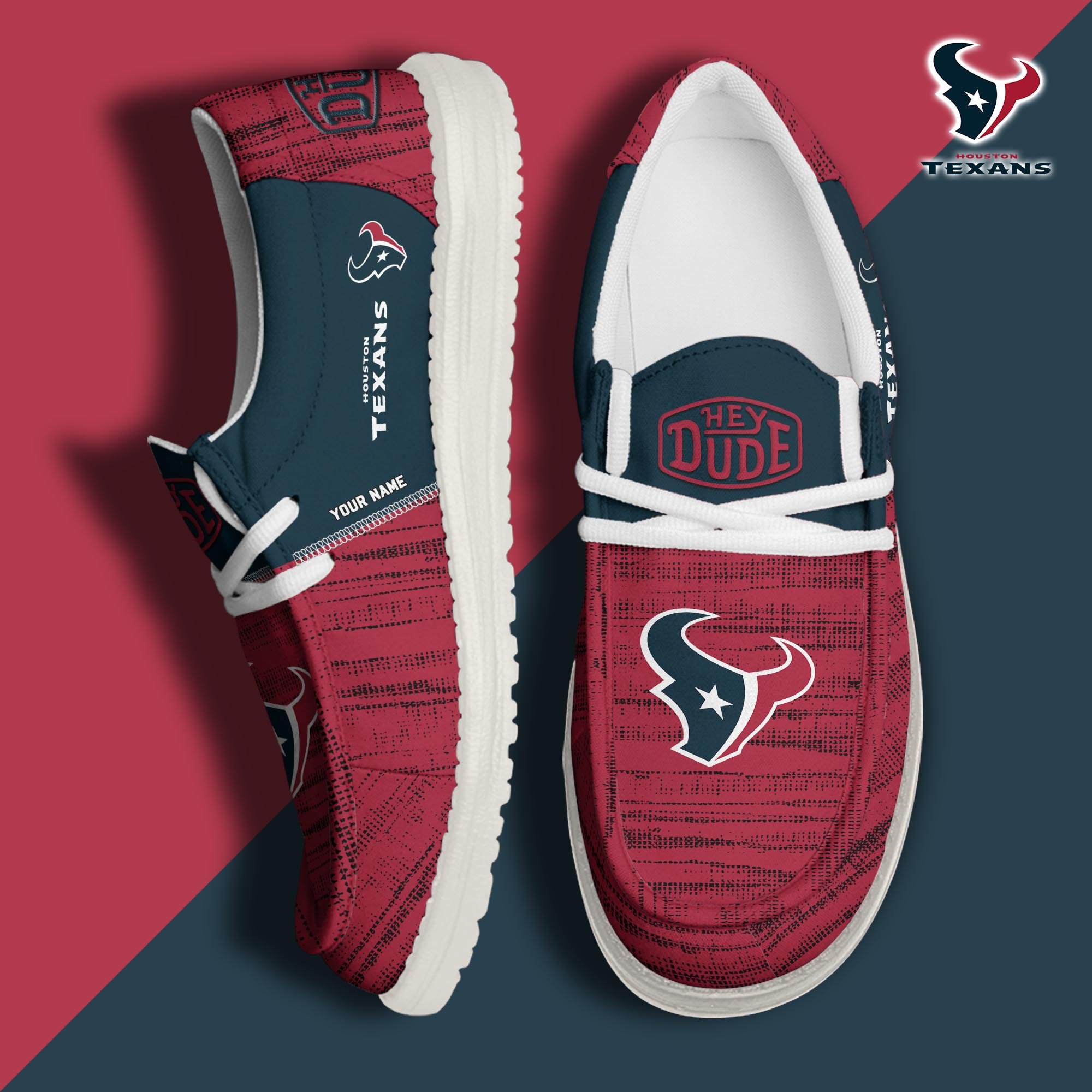 Houston Texans Football Hey Dude Canvas Loafer Shoes Custom Your Name, Sport Shoes For Fan, Fan Gifts ETUA-61160