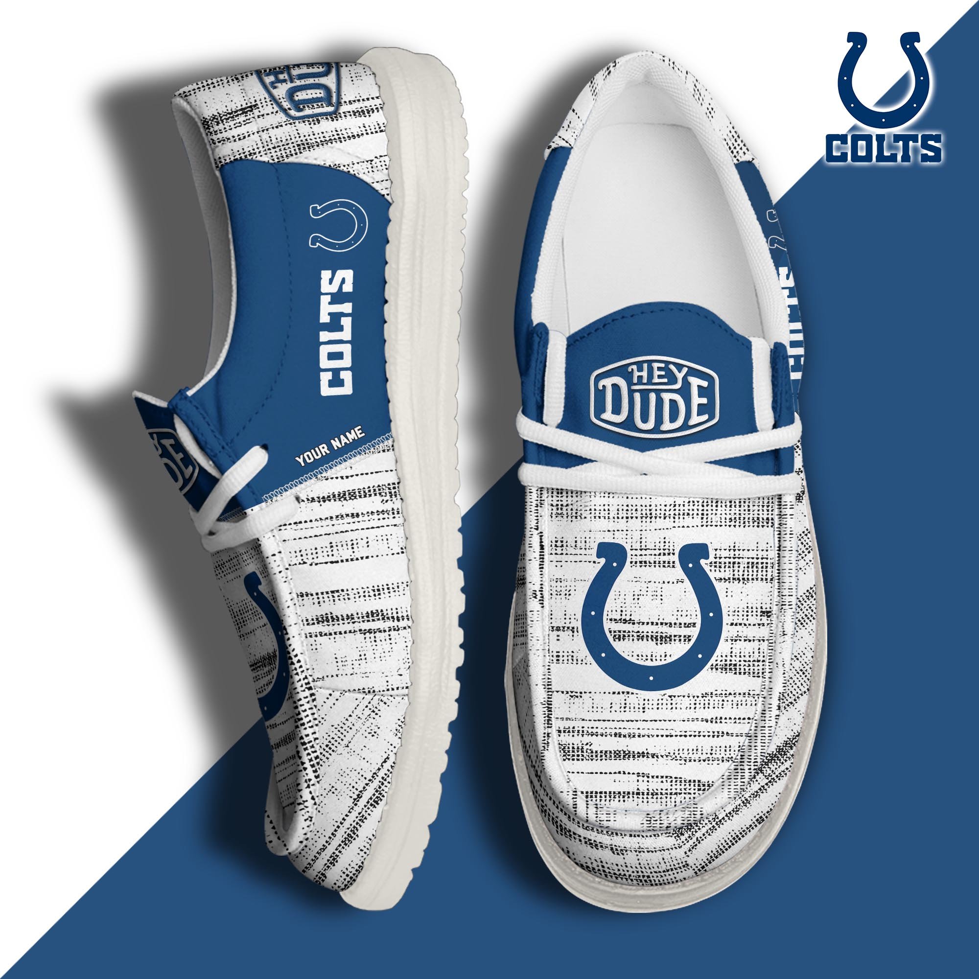 Indianapolis Colts Football Hey Dude Canvas Loafer Shoes Custom Your Name, Sport Shoes For Fan, Fan Gifts ETUA-61160