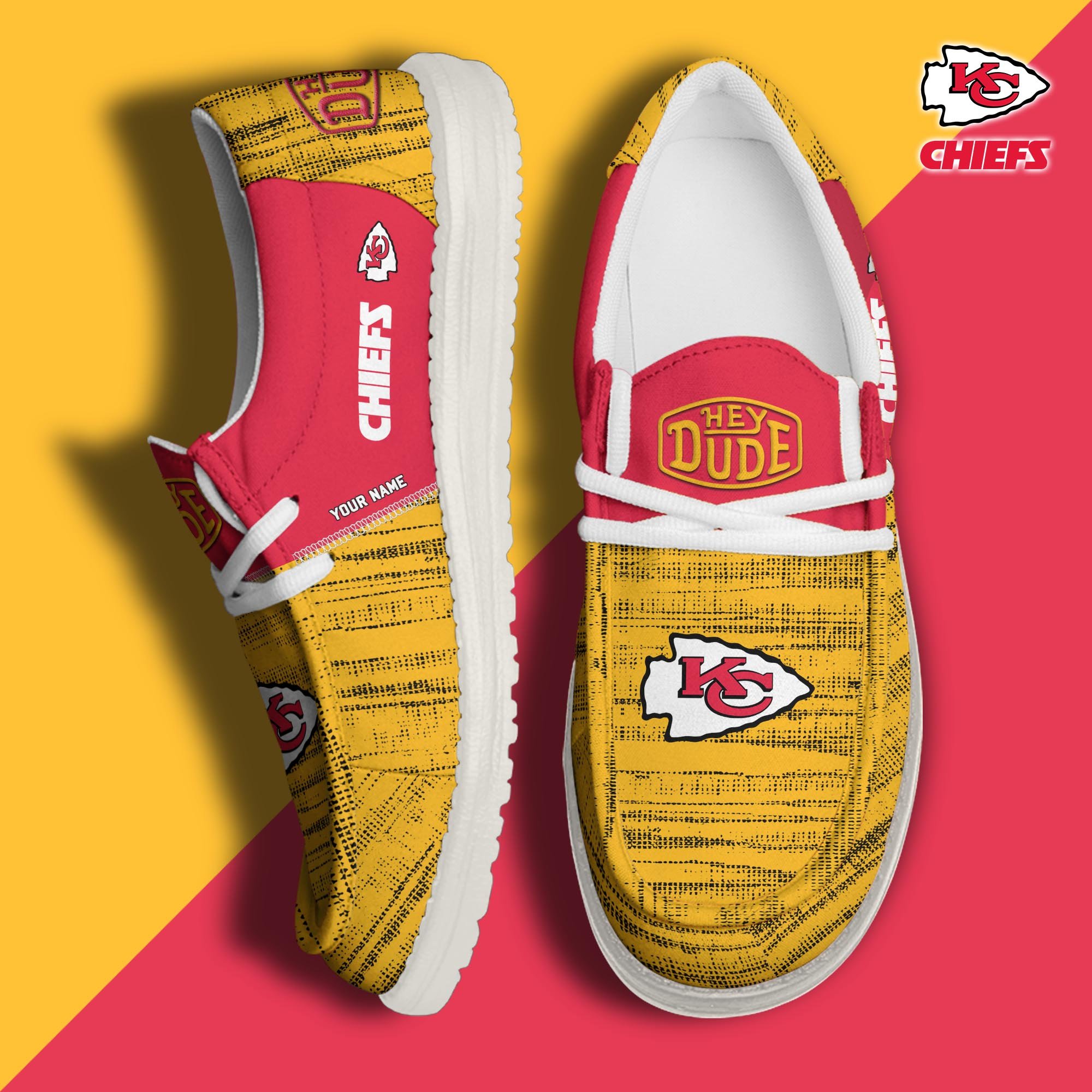 Kansas City Chiefs Football Hey Dude Canvas Loafer Shoes Custom Your Name, Sport Shoes For Fan, Fan Gifts ETUA-61160