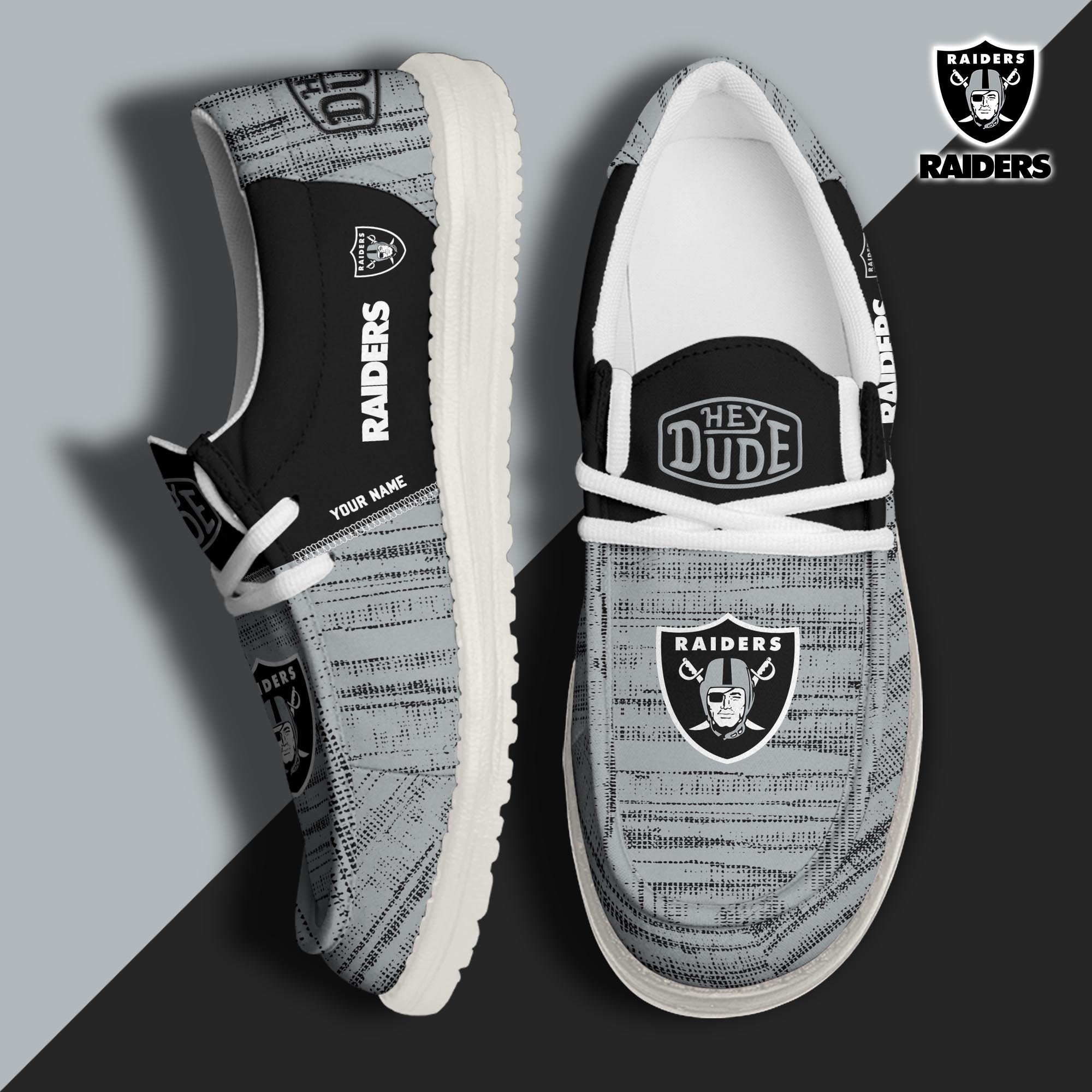 Las Vegas Raiders Football Hey Dude Canvas Loafer Shoes Custom Your Name, Sport Shoes For Fan, Fan Gifts ETUA-61160