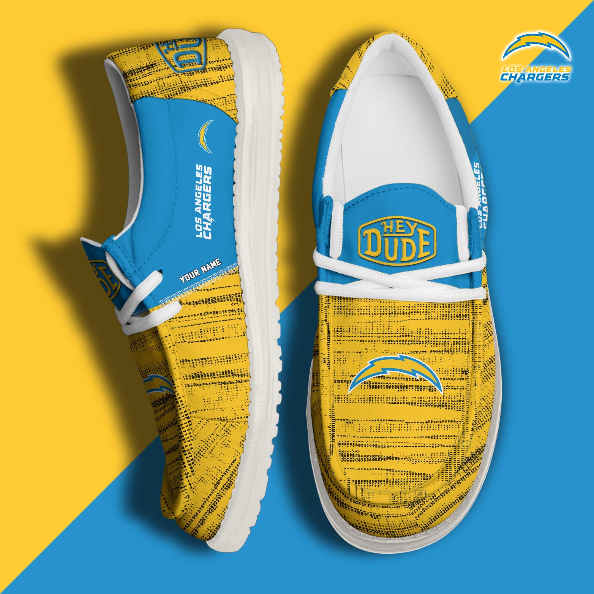 Los Angeles Chargers Football Hey Dude Canvas Loafer Shoes Custom Your Name, Sport Shoes For Fan, Fan Gifts ETUA-61160