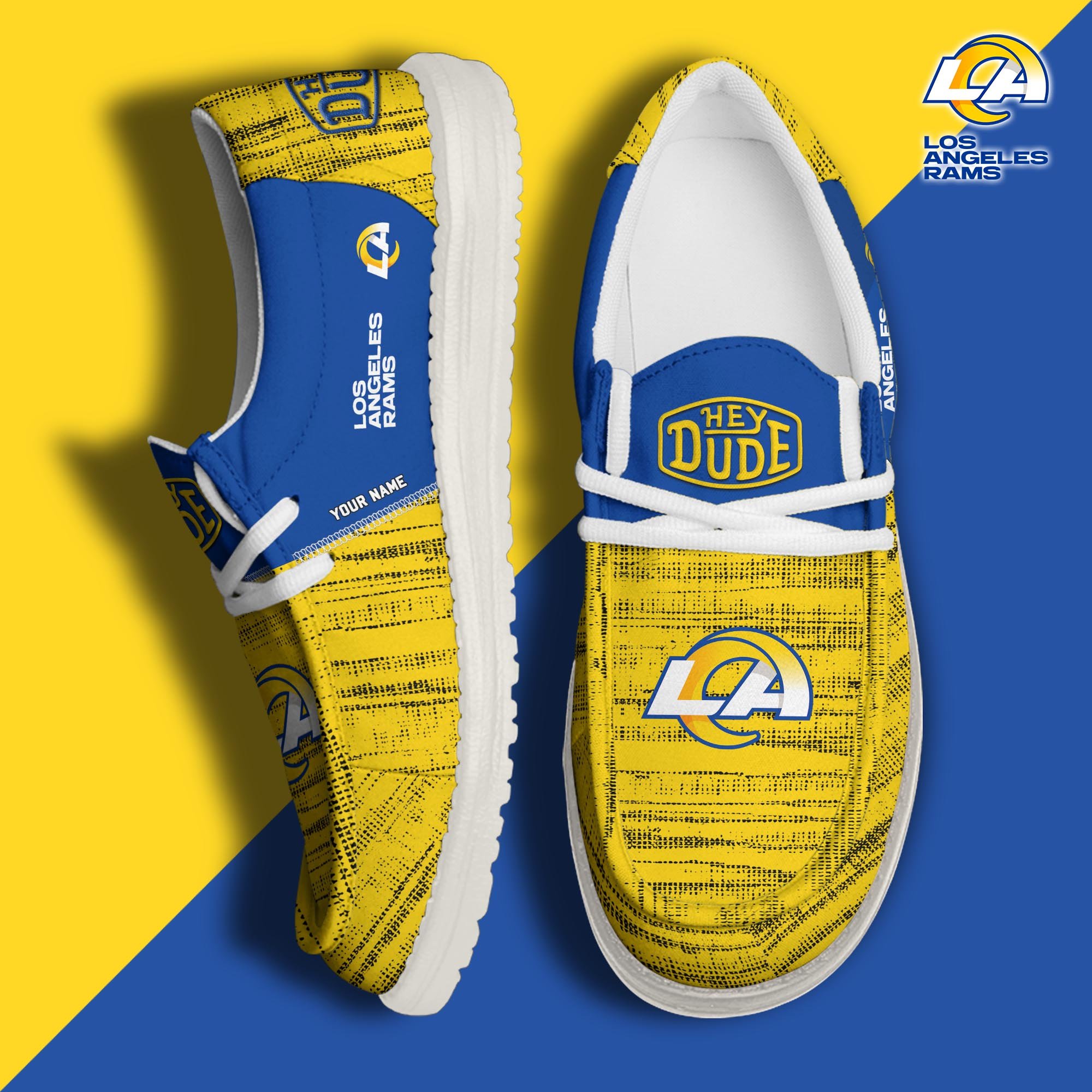 Los Angeles Rams Football Hey Dude Canvas Loafer Shoes Custom Your Name, Sport Shoes For Fan, Fan Gifts ETUA-61160