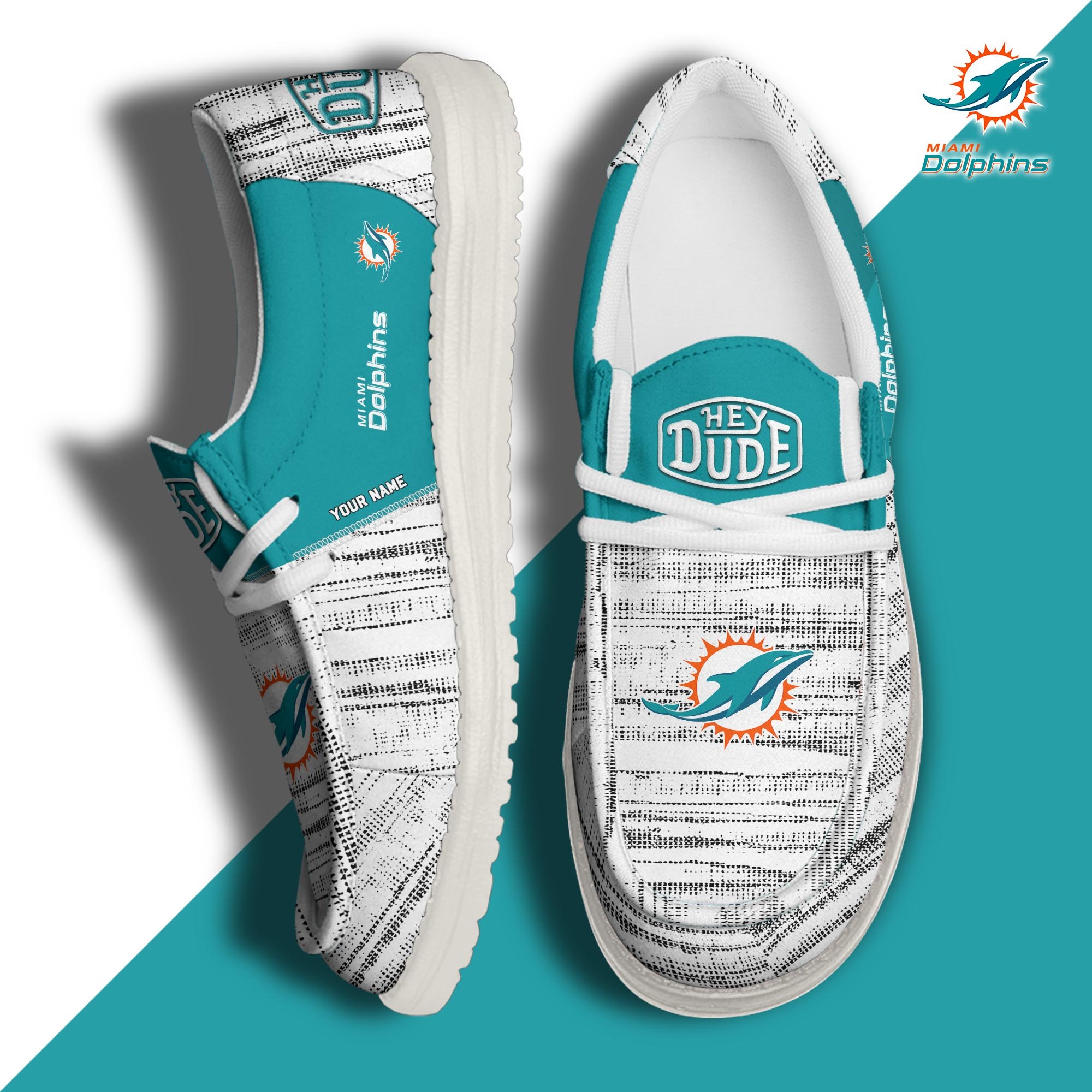 Miami Dolphins Football Hey Dude Canvas Loafer Shoes Custom Your Name, Sport Shoes For Fan, Fan Gifts ETUA-61160