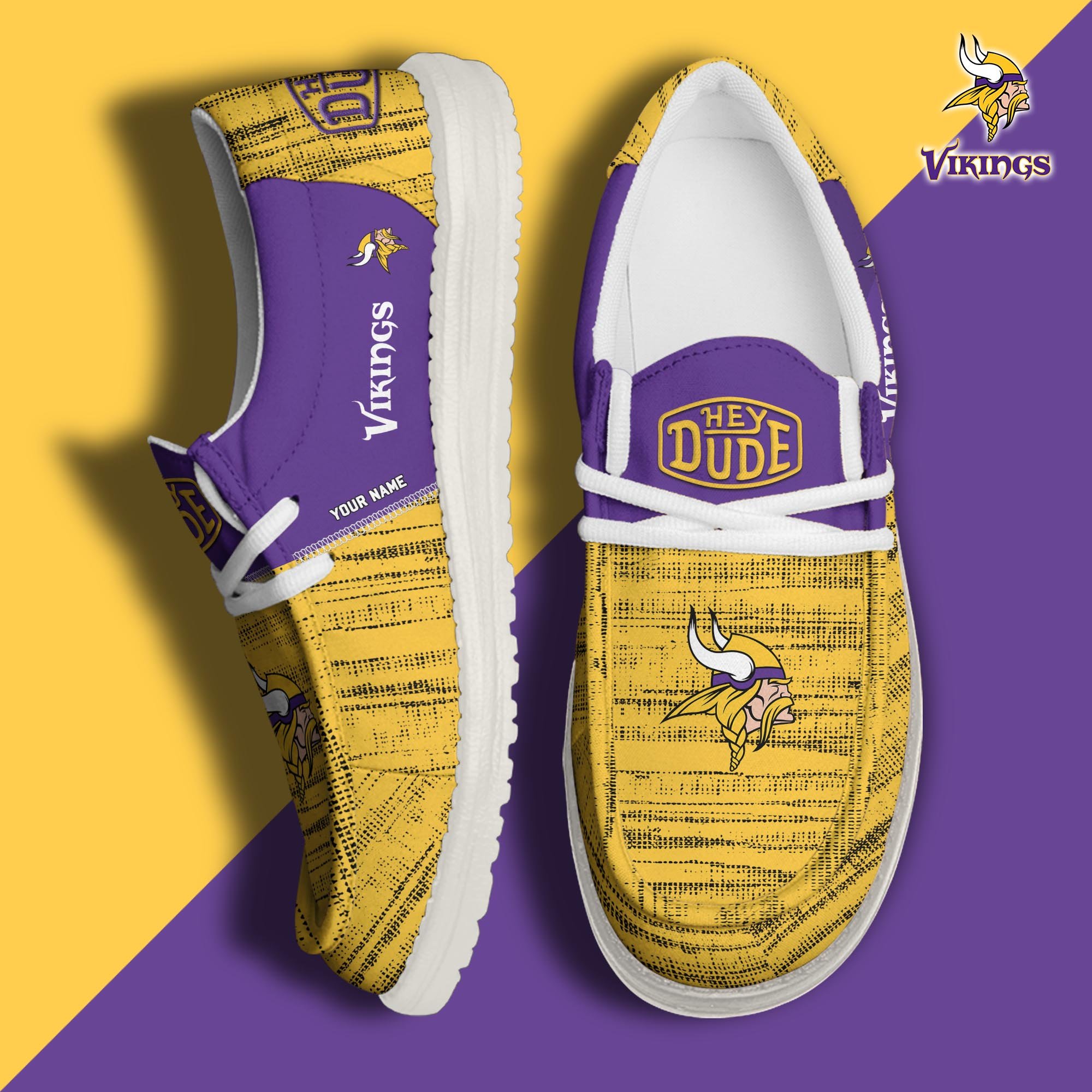 Minnesota Vikings Football Hey Dude Canvas Loafer Shoes Custom Your Name, Sport Shoes For Fan, Fan Gifts ETUA-61160