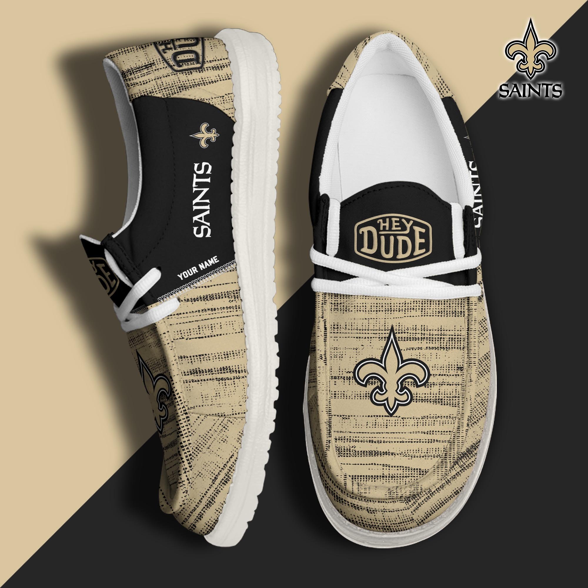 New Orleans Saints Football Hey Dude Canvas Loafer Shoes Custom Your Name, Sport Shoes For Fan, Fan Gifts ETUA-61160