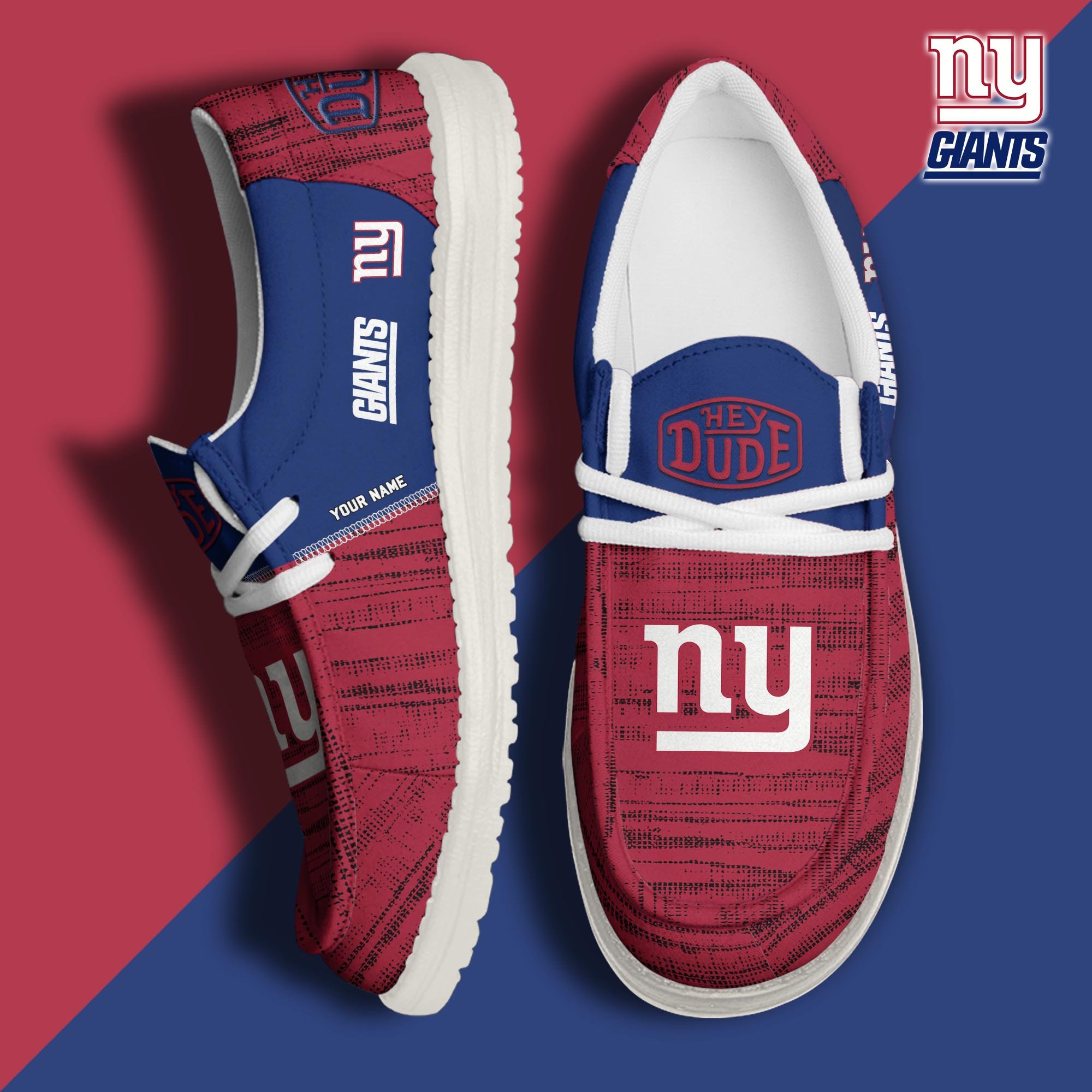 New York Giants Football Hey Dude Canvas Loafer Shoes Custom Your Name, Sport Shoes For Fan, Fan Gifts ETUA-61160