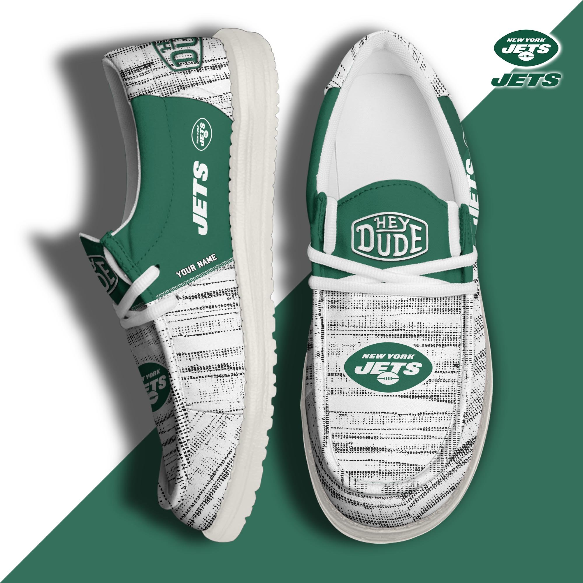 New York Jets Football Hey Dude Canvas Loafer Shoes Custom Your Name, Sport Shoes For Fan, Fan Gifts ETUA-61160