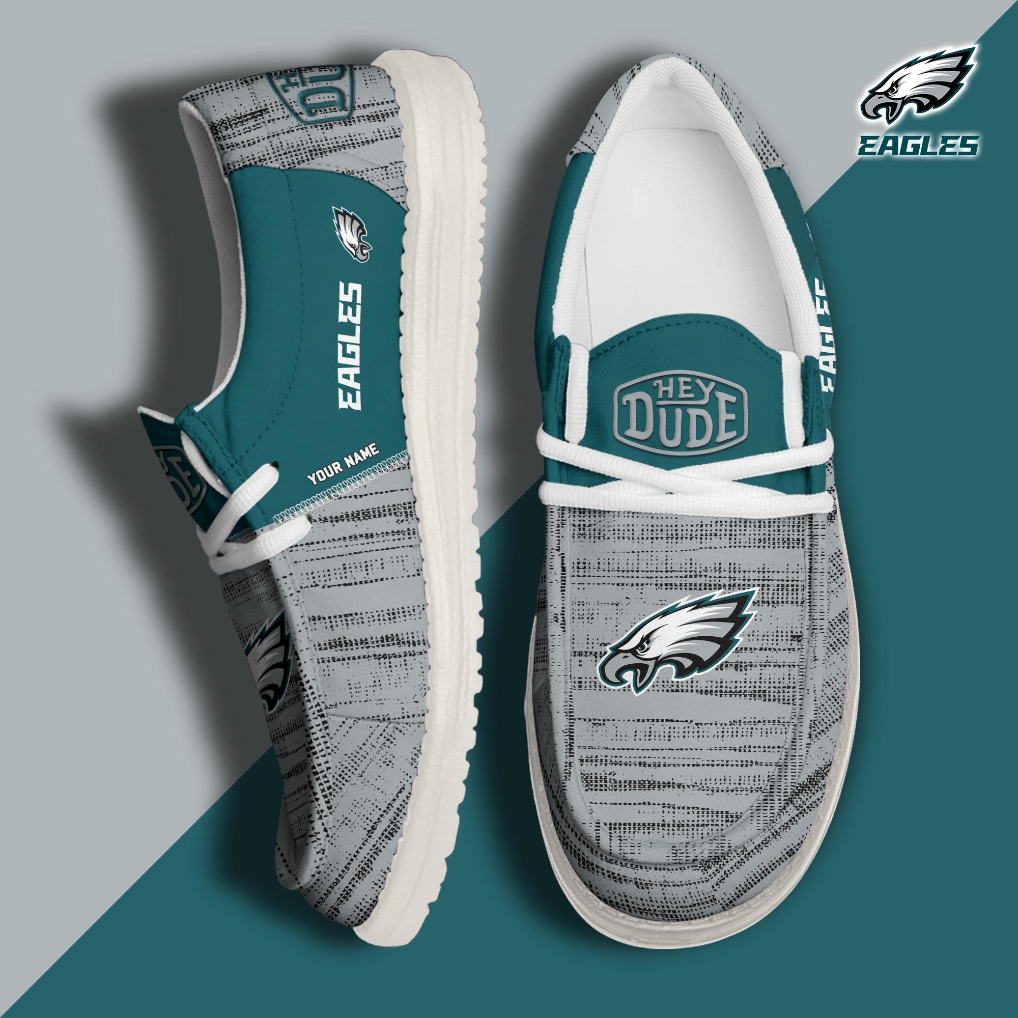 Philadelphia Eagles Football Hey Dude Canvas Loafer Shoes Custom Your Name, Sport Shoes For Fan, Fan Gifts ETUA-61160