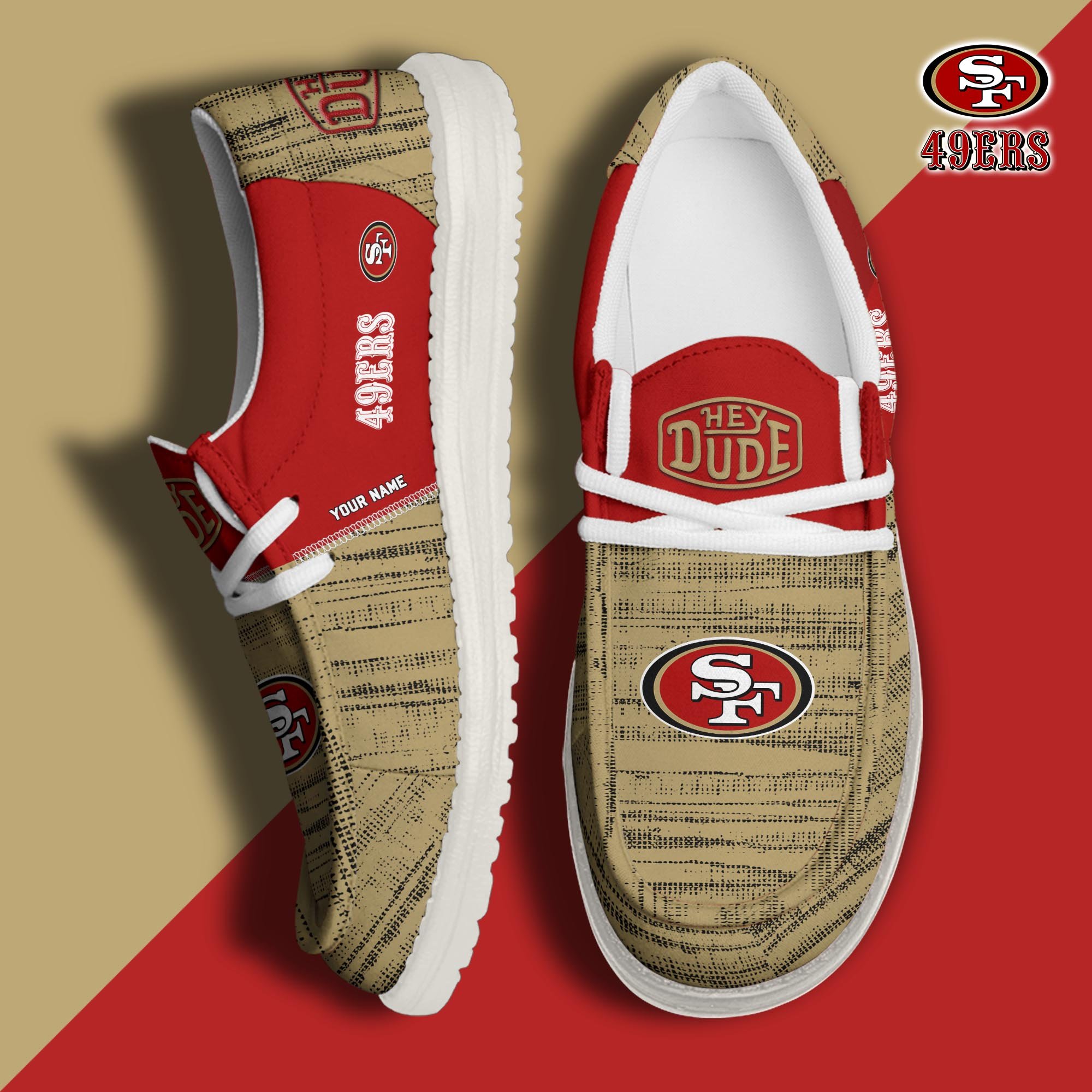 San Francisco 49ers Football Hey Dude Canvas Loafer Shoes Custom Your Name, Sport Shoes For Fan, Fan Gifts ETUA-61160