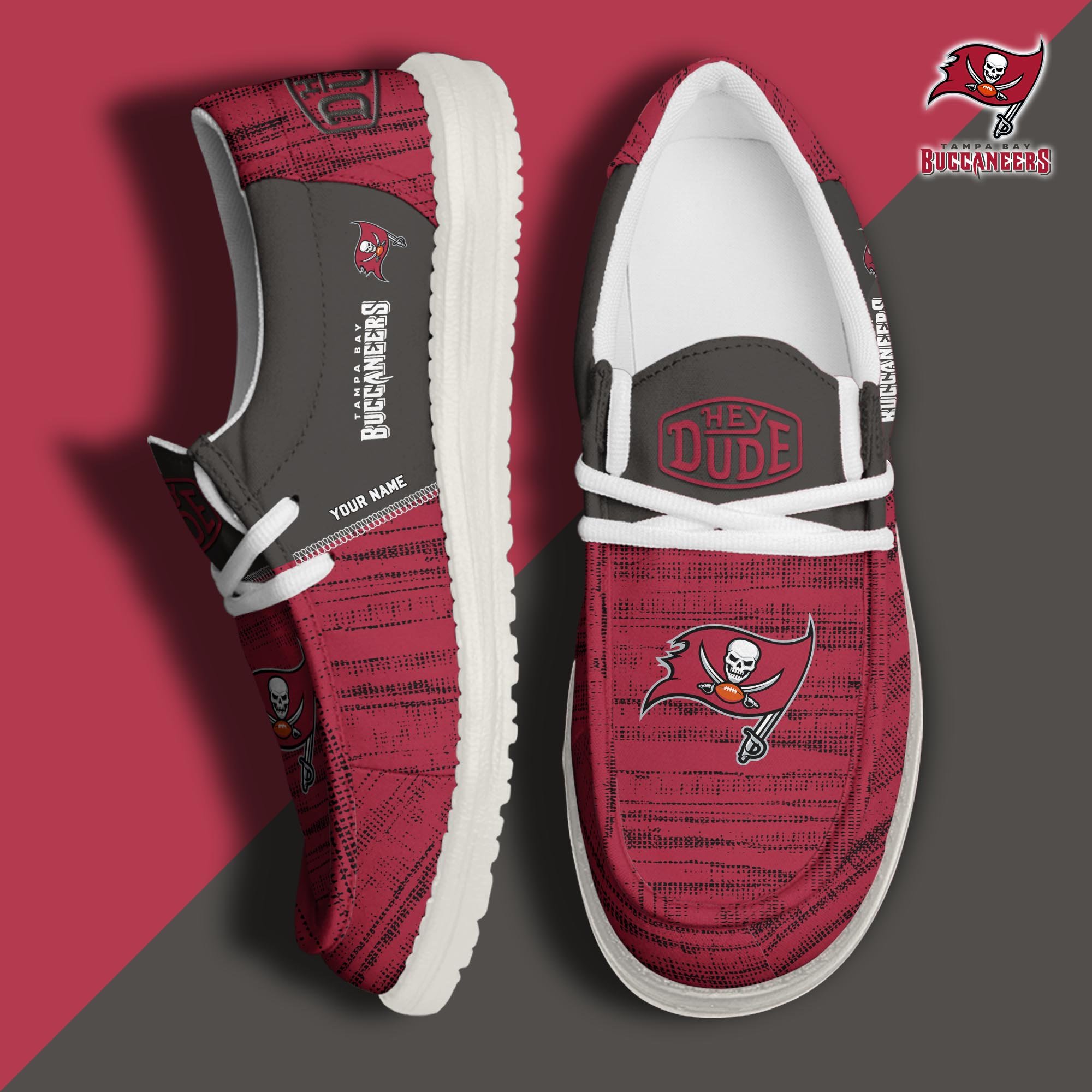 Tampa Bay Buccaneers Football Hey Dude Canvas Loafer Shoes Custom Your Name, Sport Shoes For Fan, Fan Gifts ETUA-61160