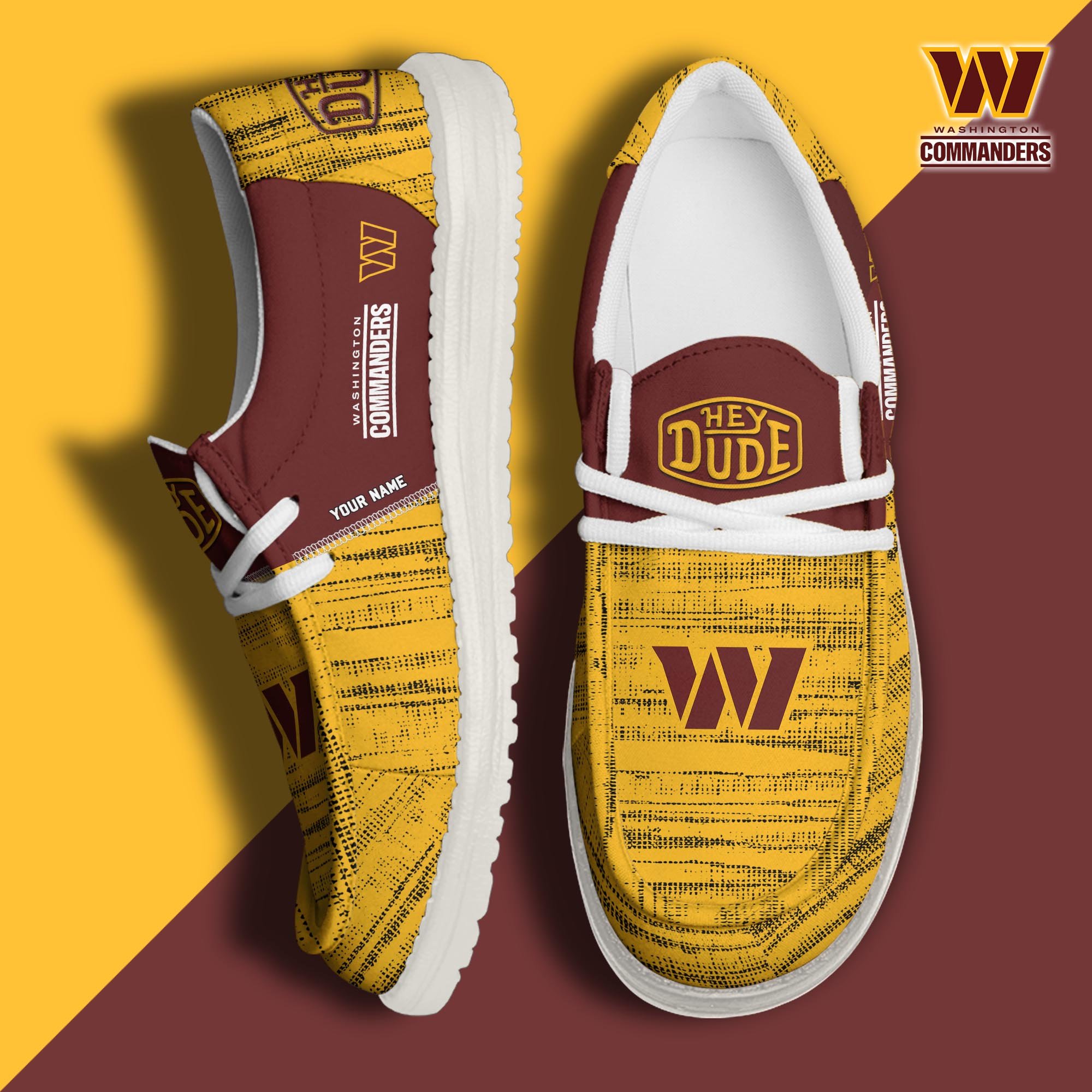 Washington Commanders Football Hey Dude Canvas Loafer Shoes Custom Your Name, Sport Shoes For Fan, Fan Gifts ETUA-61160