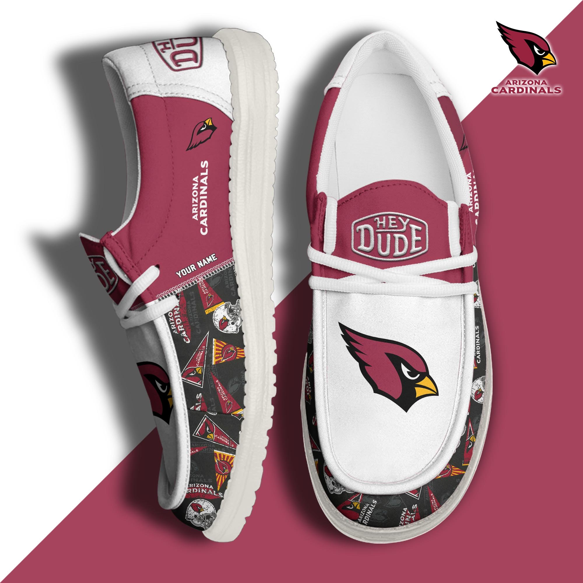 Arizona Cardinals Football Hey Dude Canvas Loafer Shoes Custom Your Name, Sport Shoes For Fan, Fan Gifts ETUA-61163