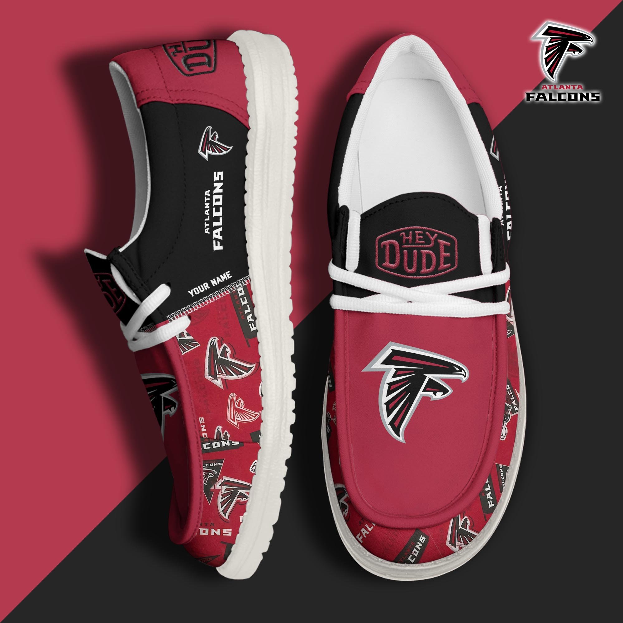 Atlanta Falcons Football Hey Dude Canvas Loafer Shoes Custom Your Name, Sport Shoes For Fan, Fan Gifts ETUA-61163