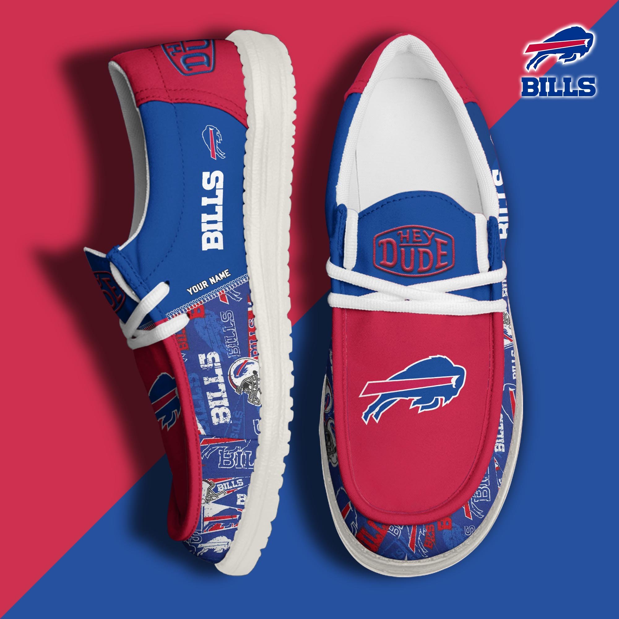 Buffalo Bills Football Hey Dude Canvas Loafer Shoes Custom Your Name, Sport Shoes For Fan, Fan Gifts ETUA-61163