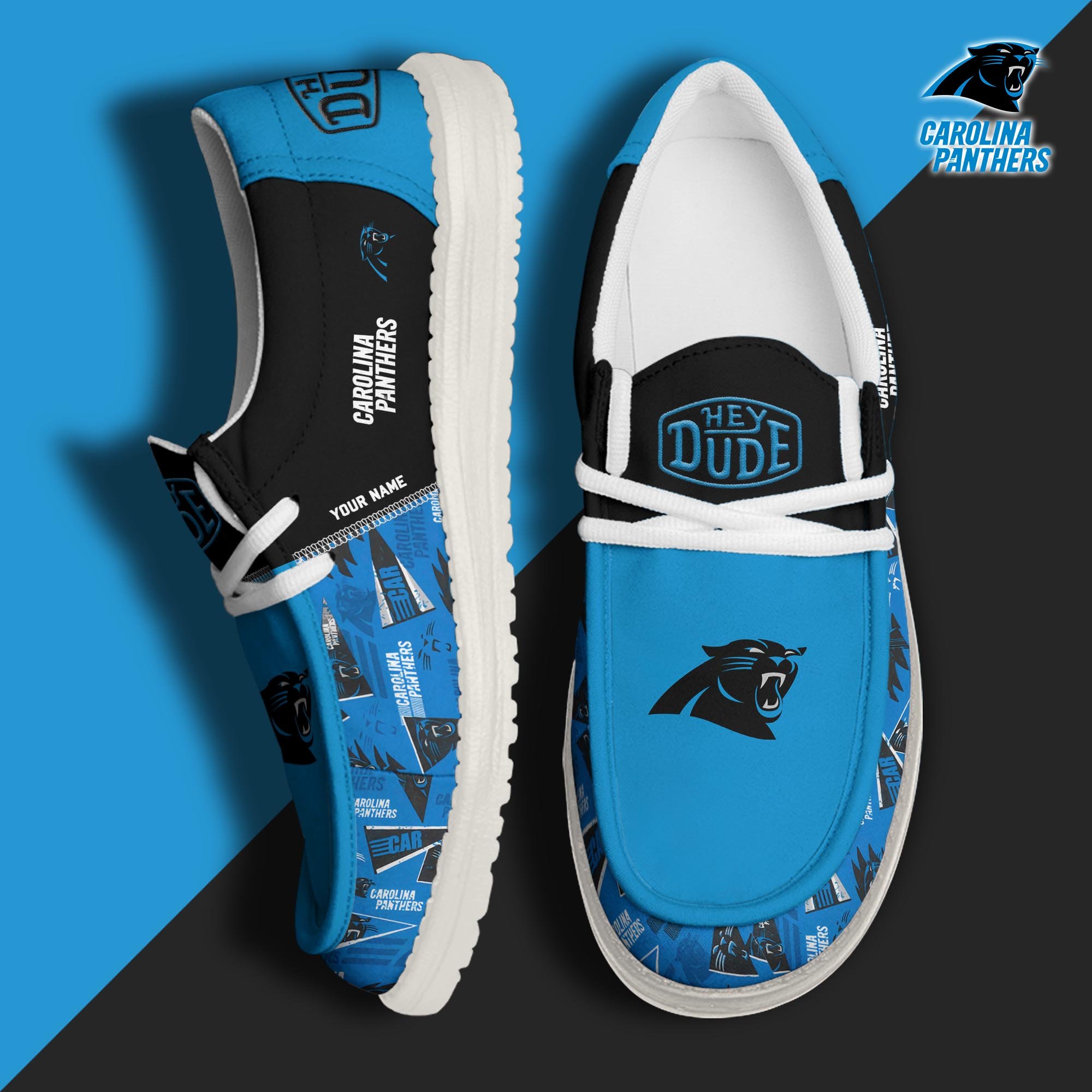 Carolina Panthers Football Hey Dude Canvas Loafer Shoes Custom Your Name, Sport Shoes For Fan, Fan Gifts ETUA-61163