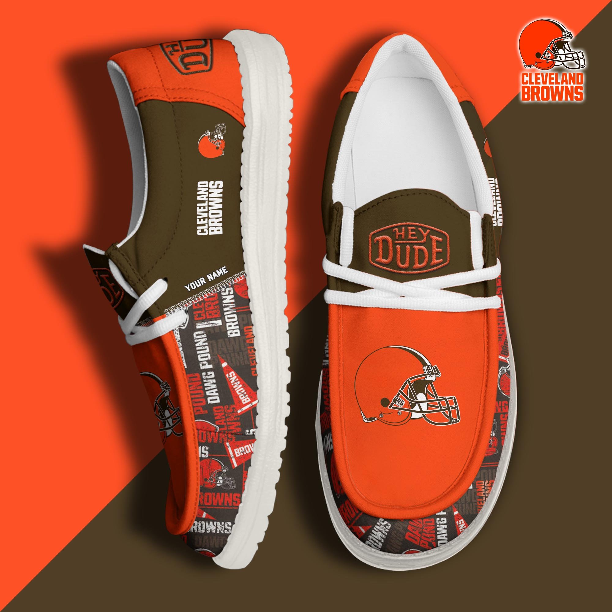 Cleveland Browns Football Hey Dude Canvas Loafer Shoes Custom Your Name, Sport Shoes For Fan, Fan Gifts ETUA-61163