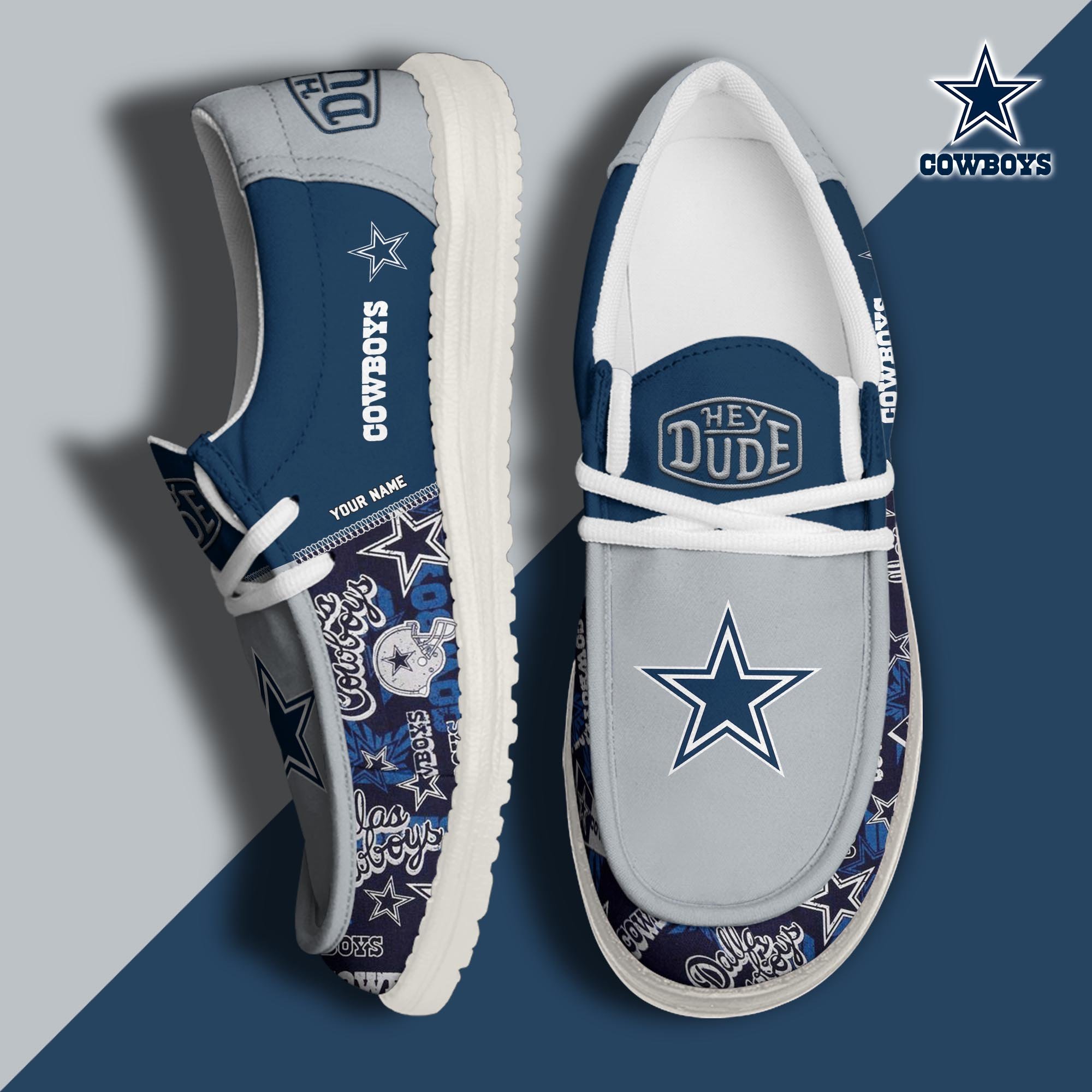 Dallas Cowboys Football Hey Dude Canvas Loafer Shoes Custom Your Name, Sport Shoes For Fan, Fan Gifts ETUA-61163