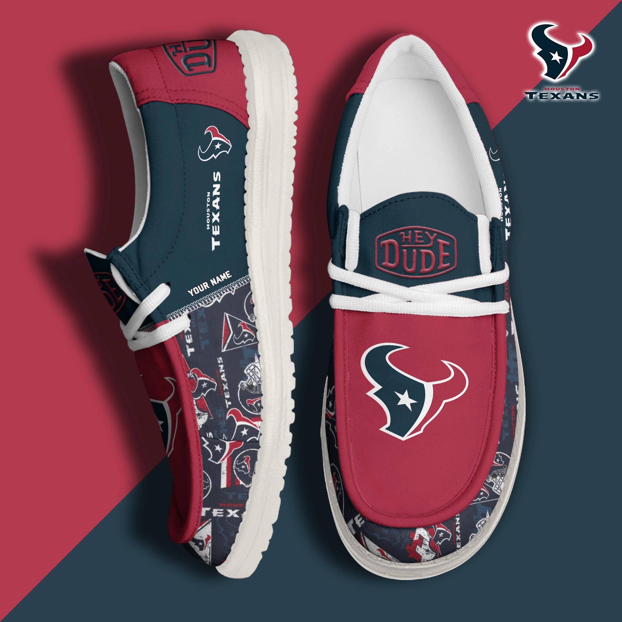 Houston Texans Football Hey Dude Canvas Loafer Shoes Custom Your Name, Sport Shoes For Fan, Fan Gifts ETUA-61163