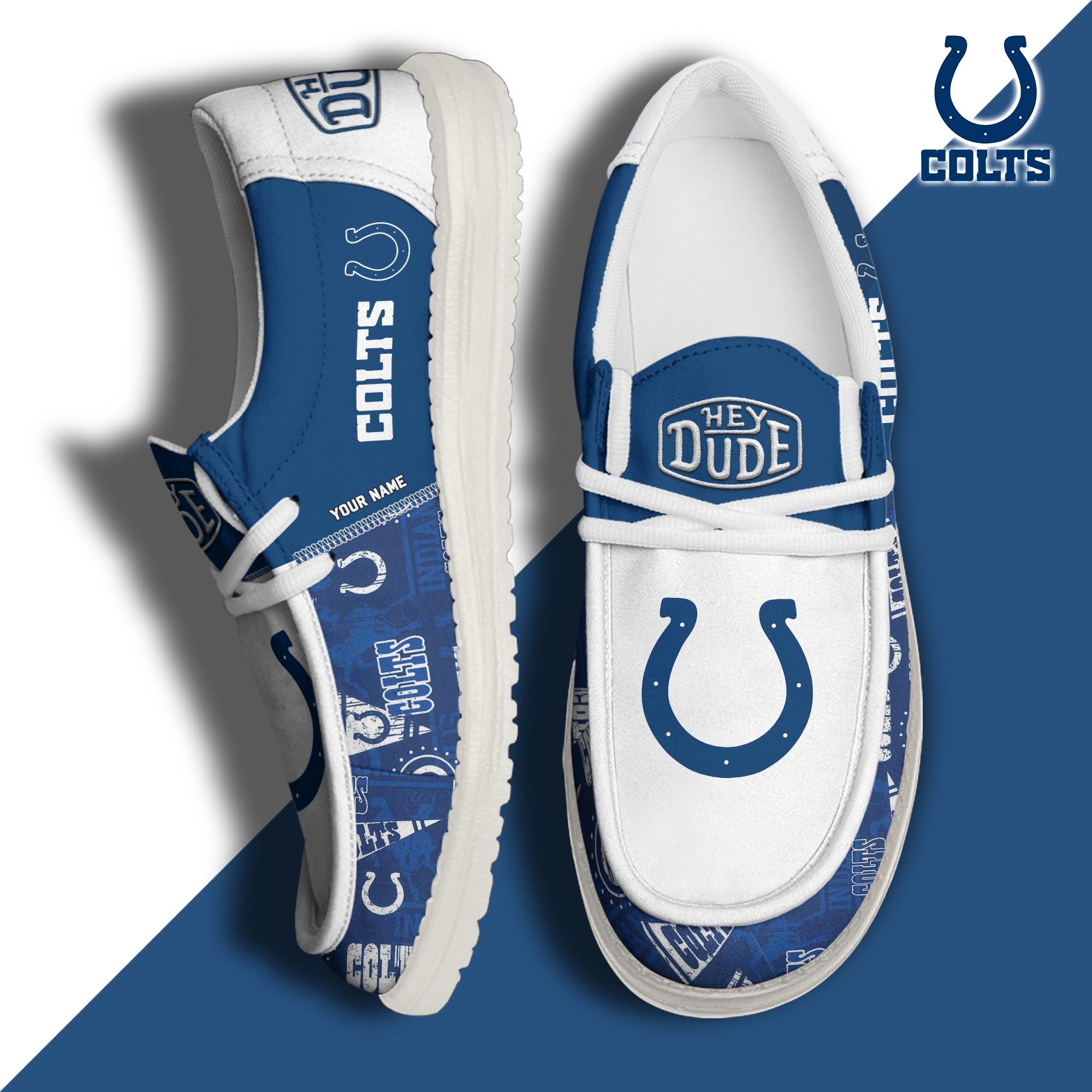 Indianapolis Colts Football Hey Dude Canvas Loafer Shoes Custom Your Name, Sport Shoes For Fan, Fan Gifts ETUA-61163