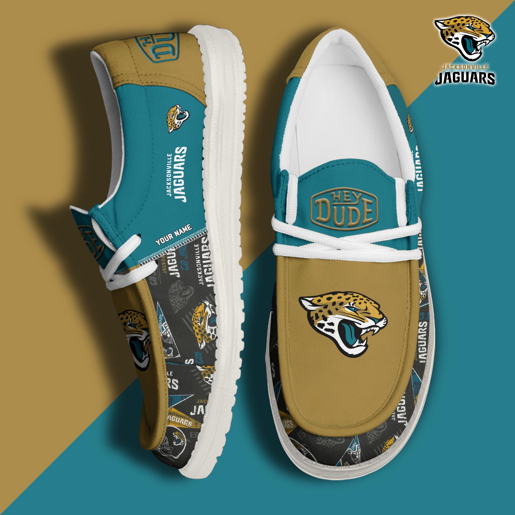 Jacksonville Jaguars Football Hey Dude Canvas Loafer Shoes Custom Your Name, Sport Shoes For Fan, Fan Gifts ETUA-61163