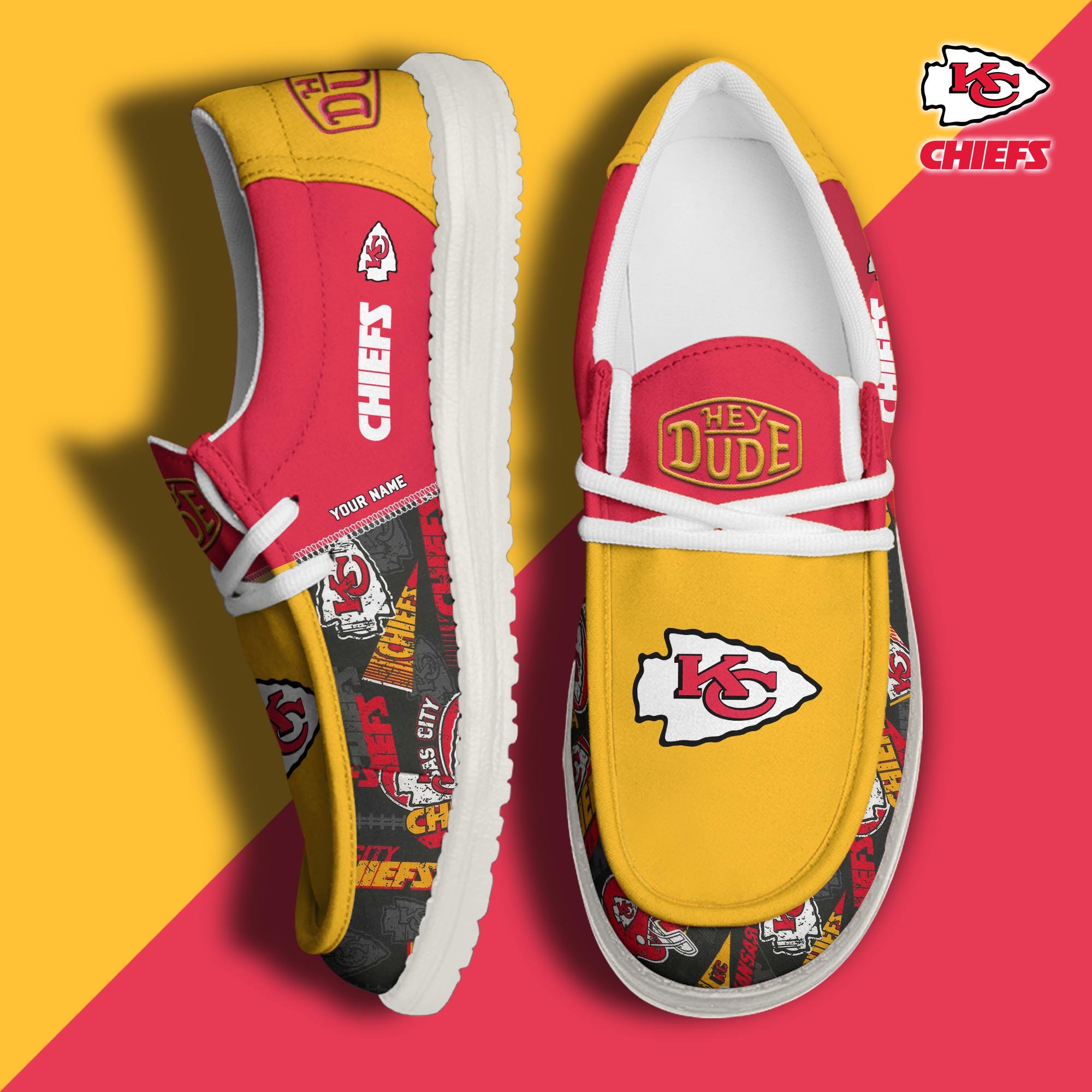 Kansas City Chiefs Football Hey Dude Canvas Loafer Shoes Custom Your Name, Sport Shoes For Fan, Fan Gifts ETUA-61163