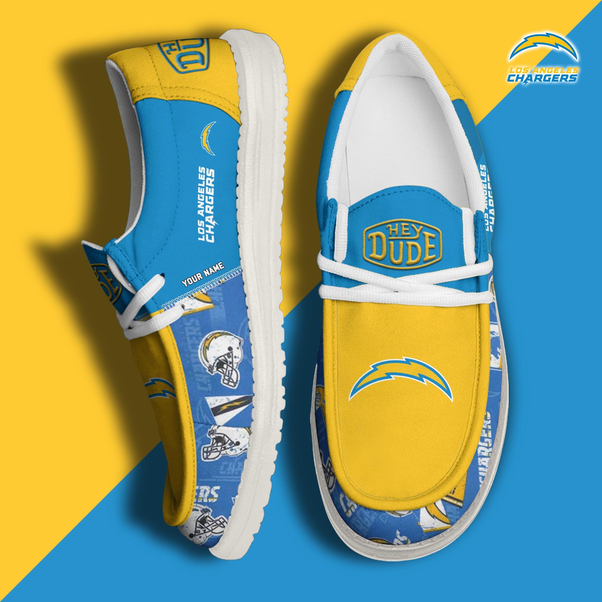 Los Angeles Chargers Football Hey Dude Canvas Loafer Shoes Custom Your Name, Sport Shoes For Fan, Fan Gifts ETUA-61163