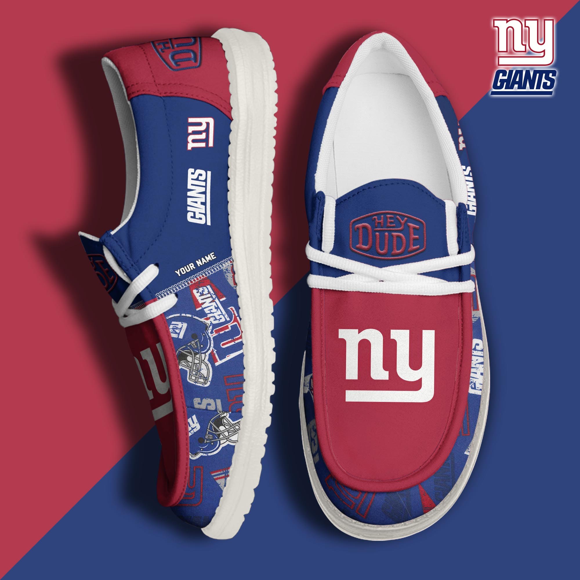 New York Giants Football Hey Dude Canvas Loafer Shoes Custom Your Name, Sport Shoes For Fan, Fan Gifts ETUA-61163