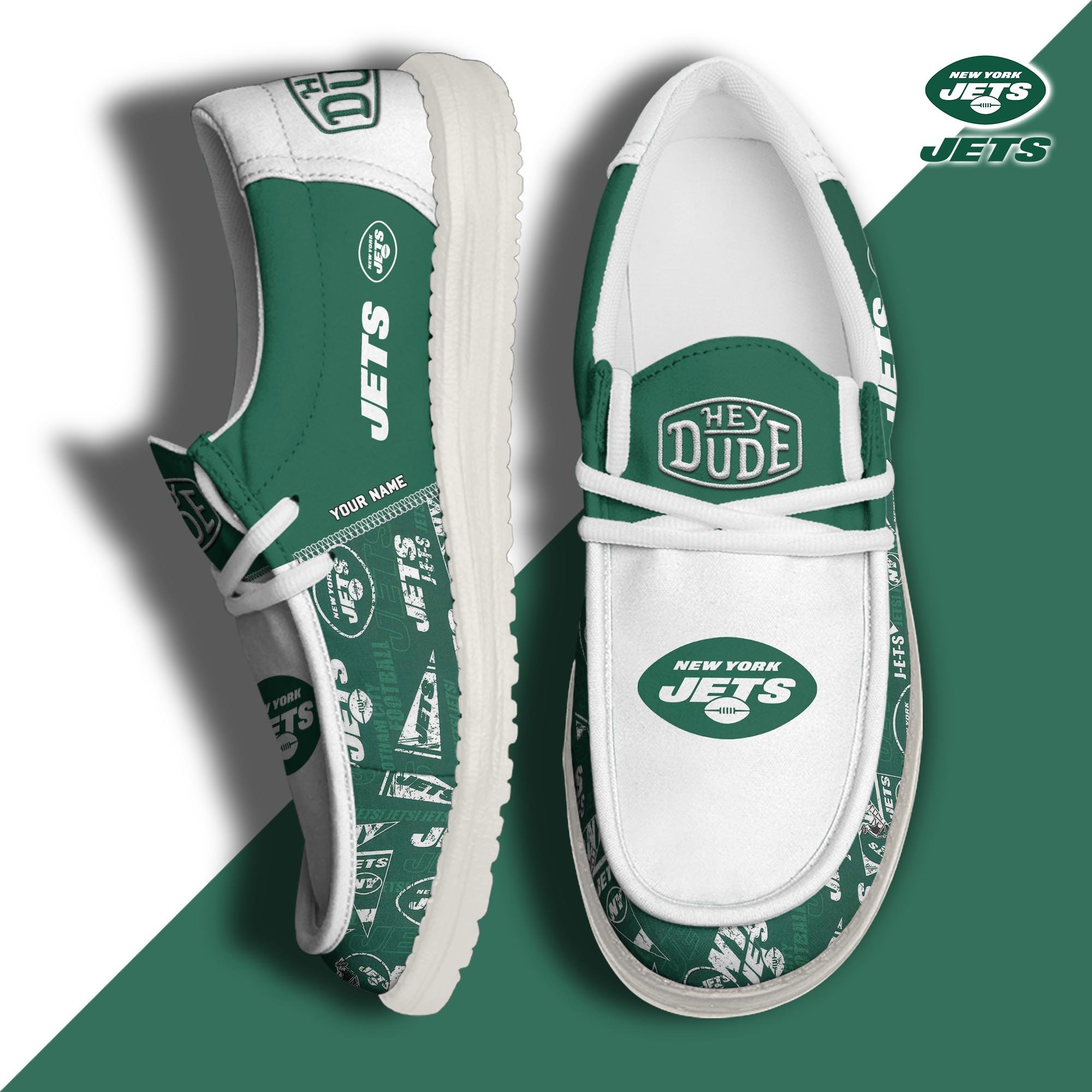 New York Jets Football Hey Dude Canvas Loafer Shoes Custom Your Name, Sport Shoes For Fan, Fan Gifts ETUA-61163