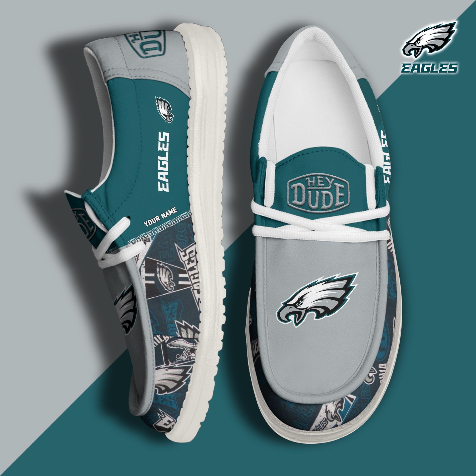 Philadelphia Eagles Football Hey Dude Canvas Loafer Shoes Custom Your Name, Sport Shoes For Fan, Fan Gifts ETUA-61163