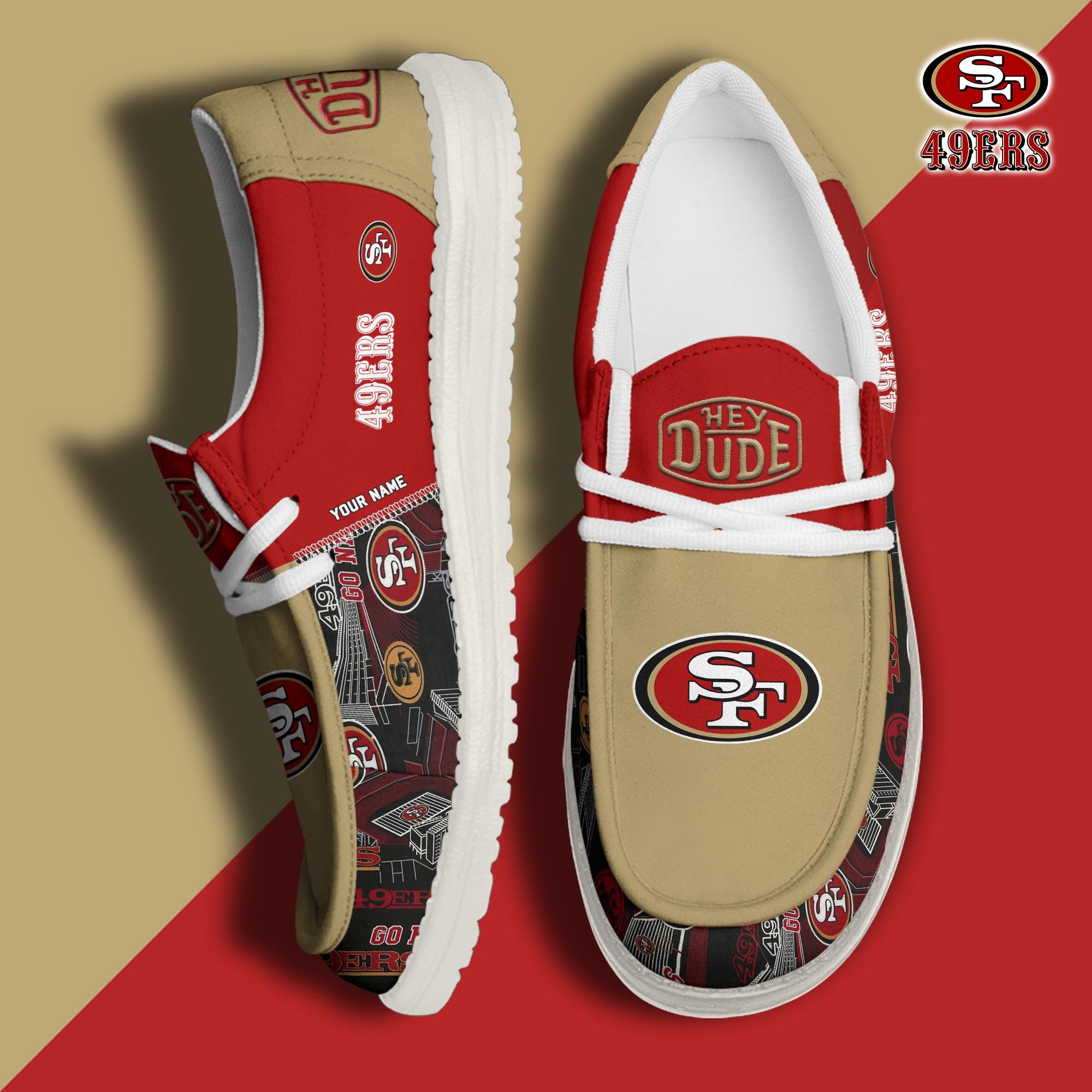 San Francisco 49ers Football Hey Dude Canvas Loafer Shoes Custom Your Name, Sport Shoes For Fan, Fan Gifts ETUA-61163