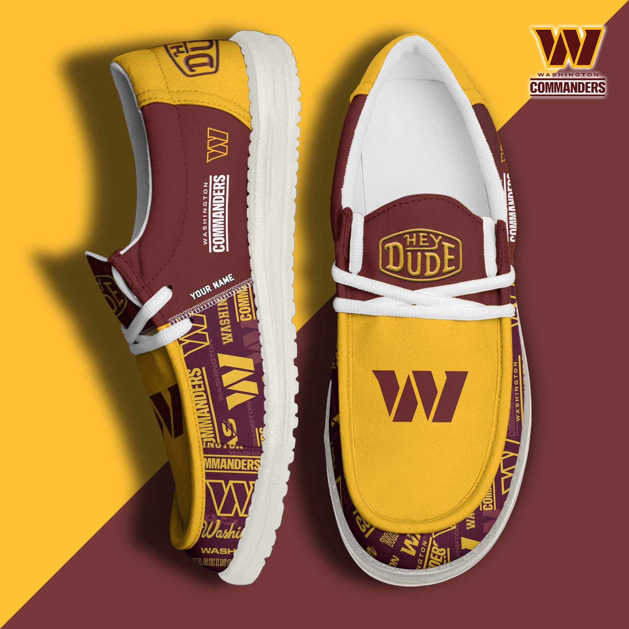 Washington Commanders Football Hey Dude Canvas Loafer Shoes Custom Your Name, Sport Shoes For Fan, Fan Gifts ETUA-61163